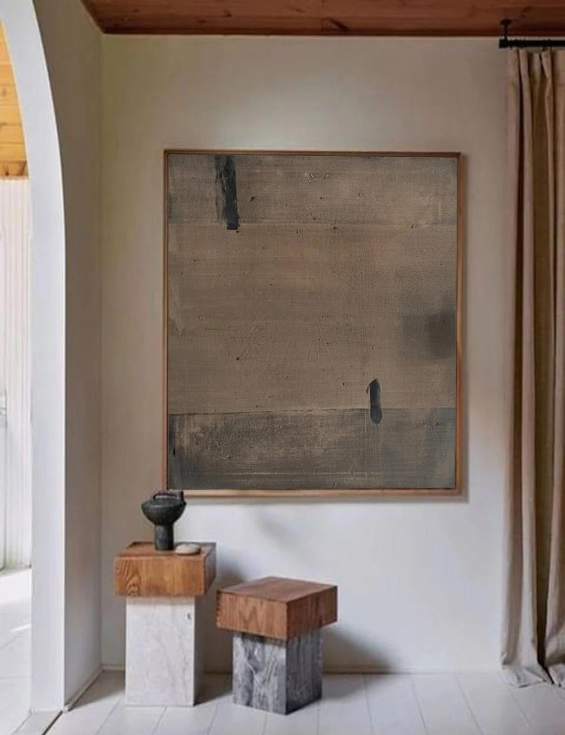 Large Abstract Brown Canvas, Wabi-Sabi Textured Wall Art #BGA 159