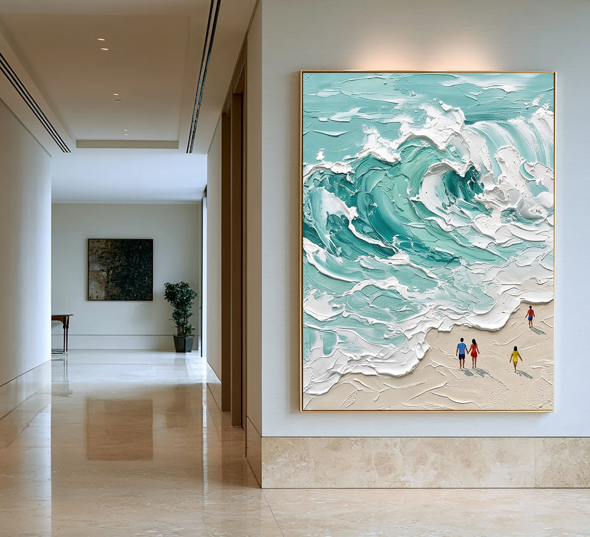 Large Turquoise Ocean Waves Textured Wall Art Coastal Seascape Oil Painting Beach Scene Artwork Modern Luxury Home Decor