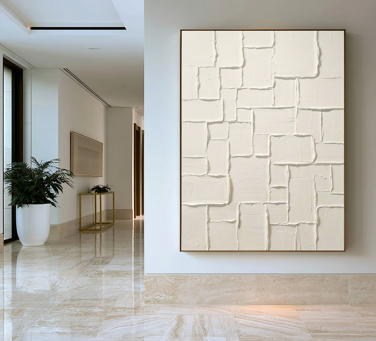 Large Stone Inspired Relief Wall Art Ivory Textured Abstract Painting Organic Modern Luxury Home Decor