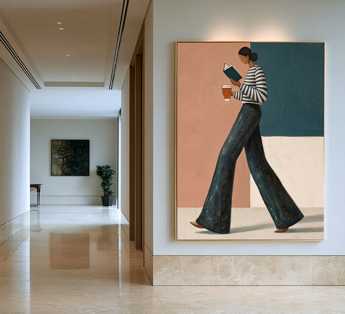 Modern Fashion Woman Reading Book Coffee Wall Art