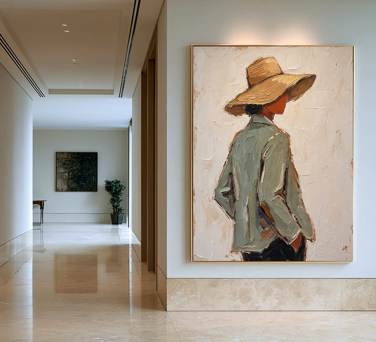Large Textured Western Oil Painting Cowboy Hat Figurative Wall Art