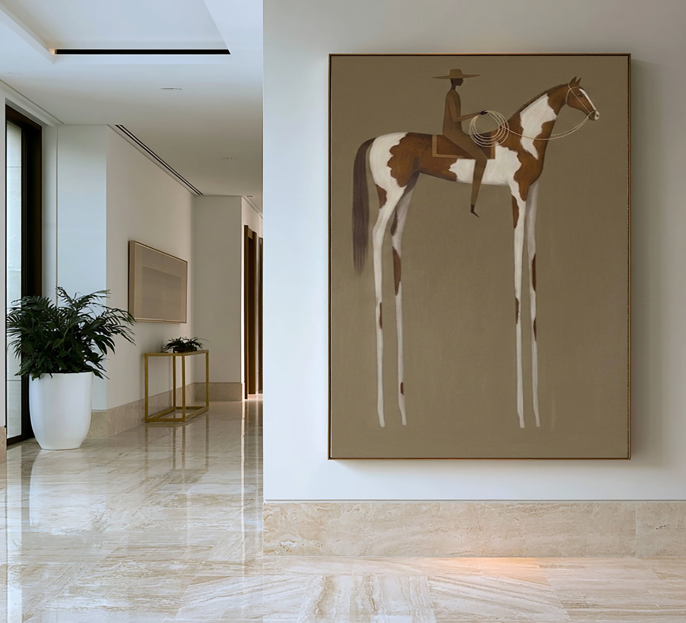 Large Vintage Americana Wall Art Abstract Woman Portrait Cowboy Cowgirl Inspired Oil Painting Western Style Contemporary Home Decor