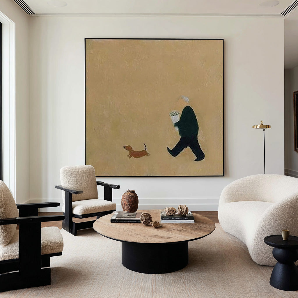 Large Minimalist Figure Abstract Oil Painting, Warm Modern Wall Art for Living Room Decor #WAC 014