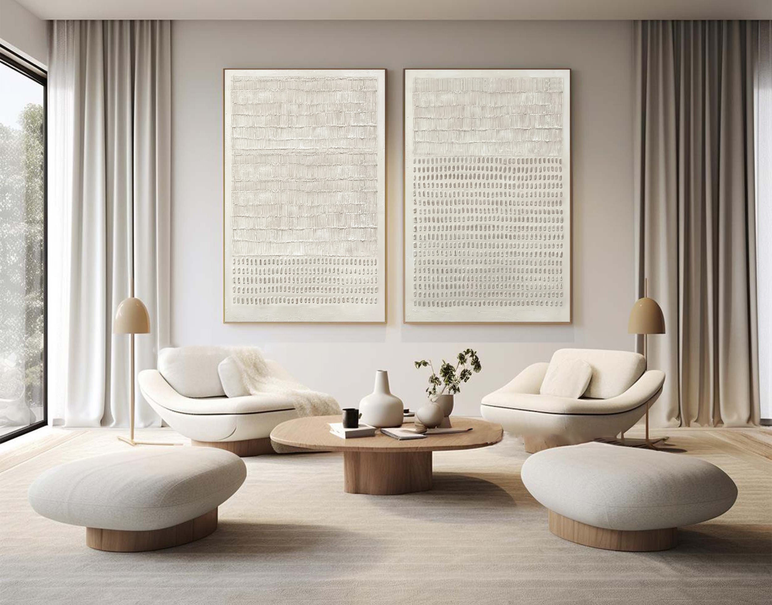 Contemporary Neutral Wall Art Set Two Piece Living Room #WG 032