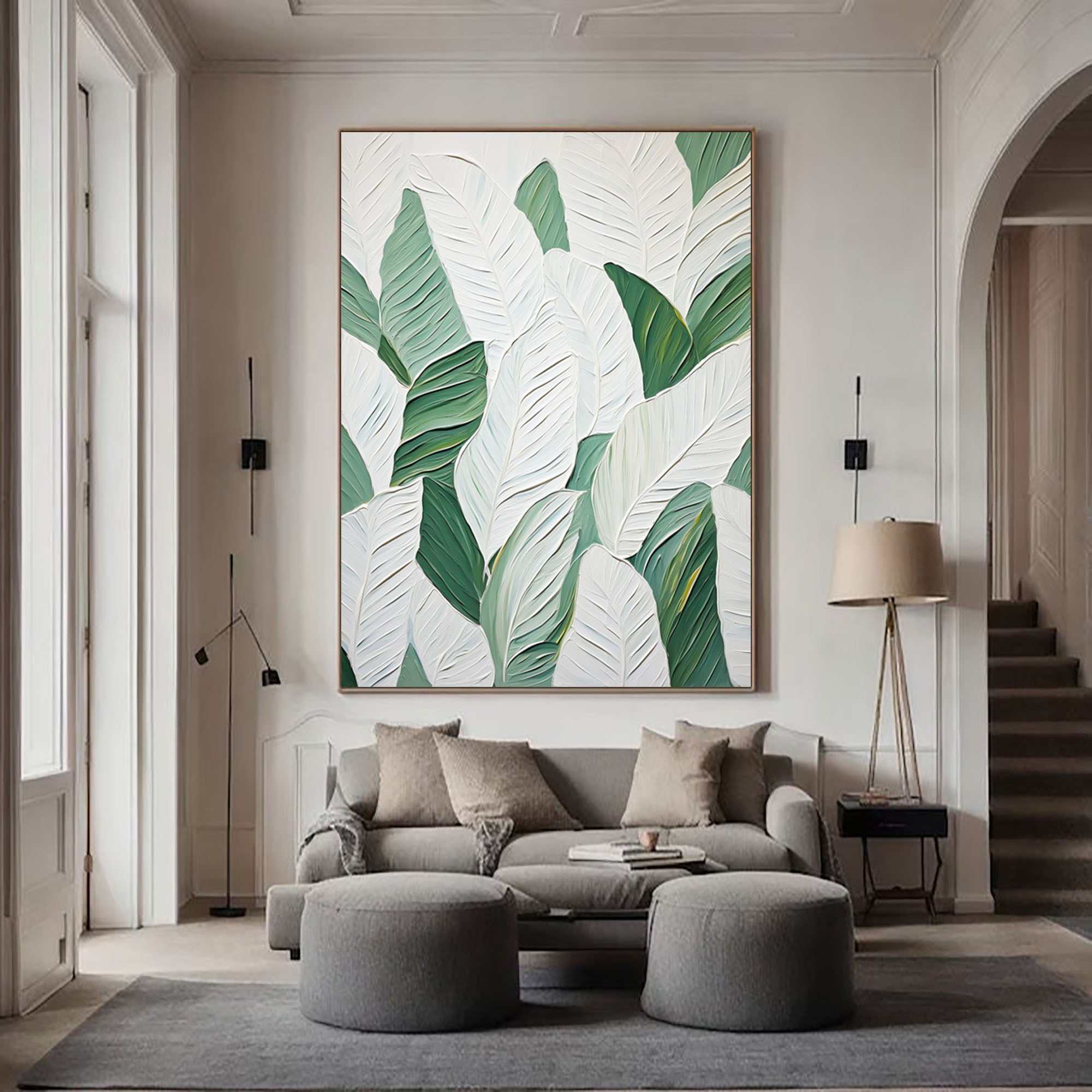 Leaf Symphony: Green and White Botanical Wall Art #BGM 050