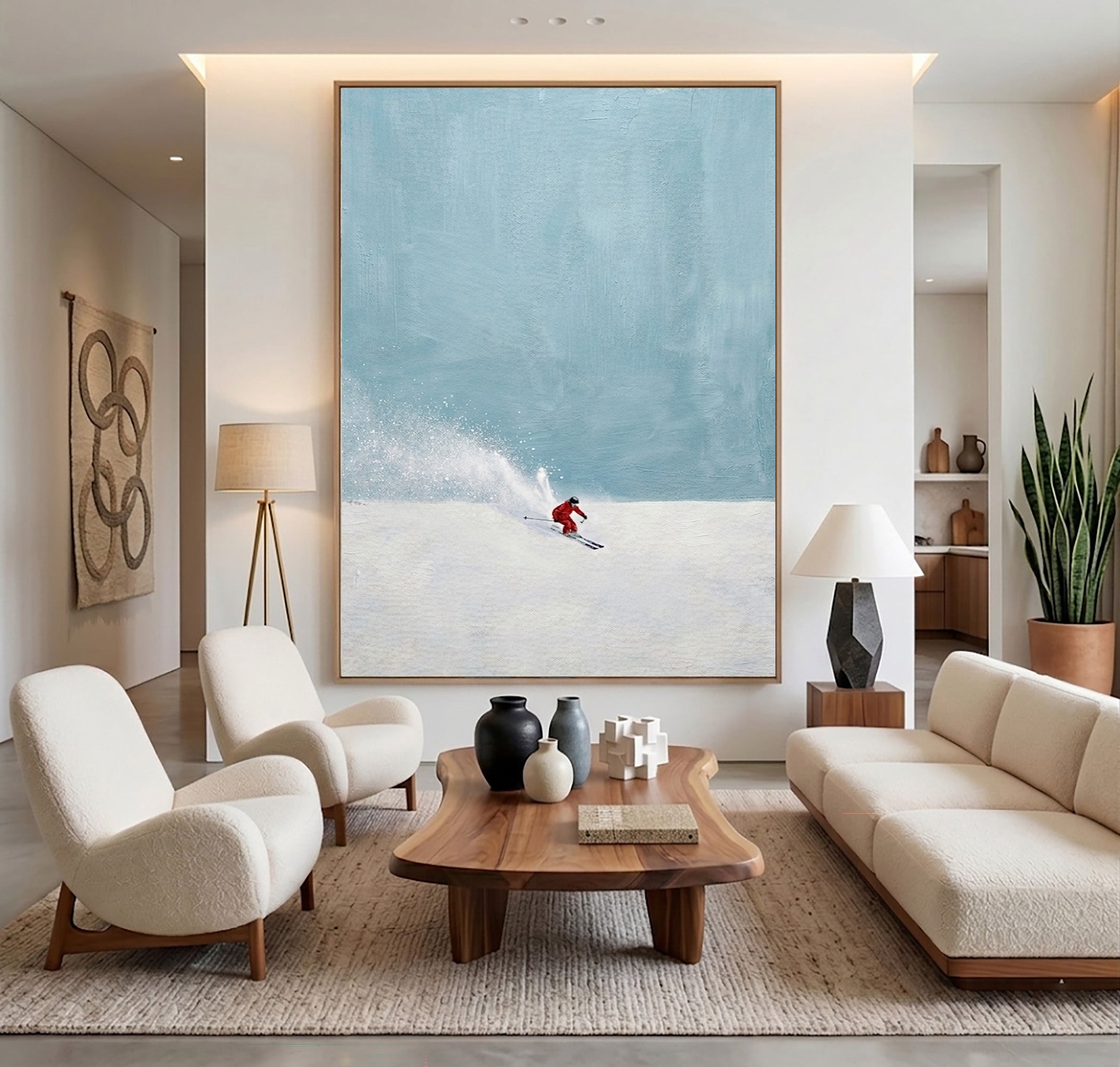 Large Contemporary Ski Wall Art Minimalist Snow Landscape Canvas Painting