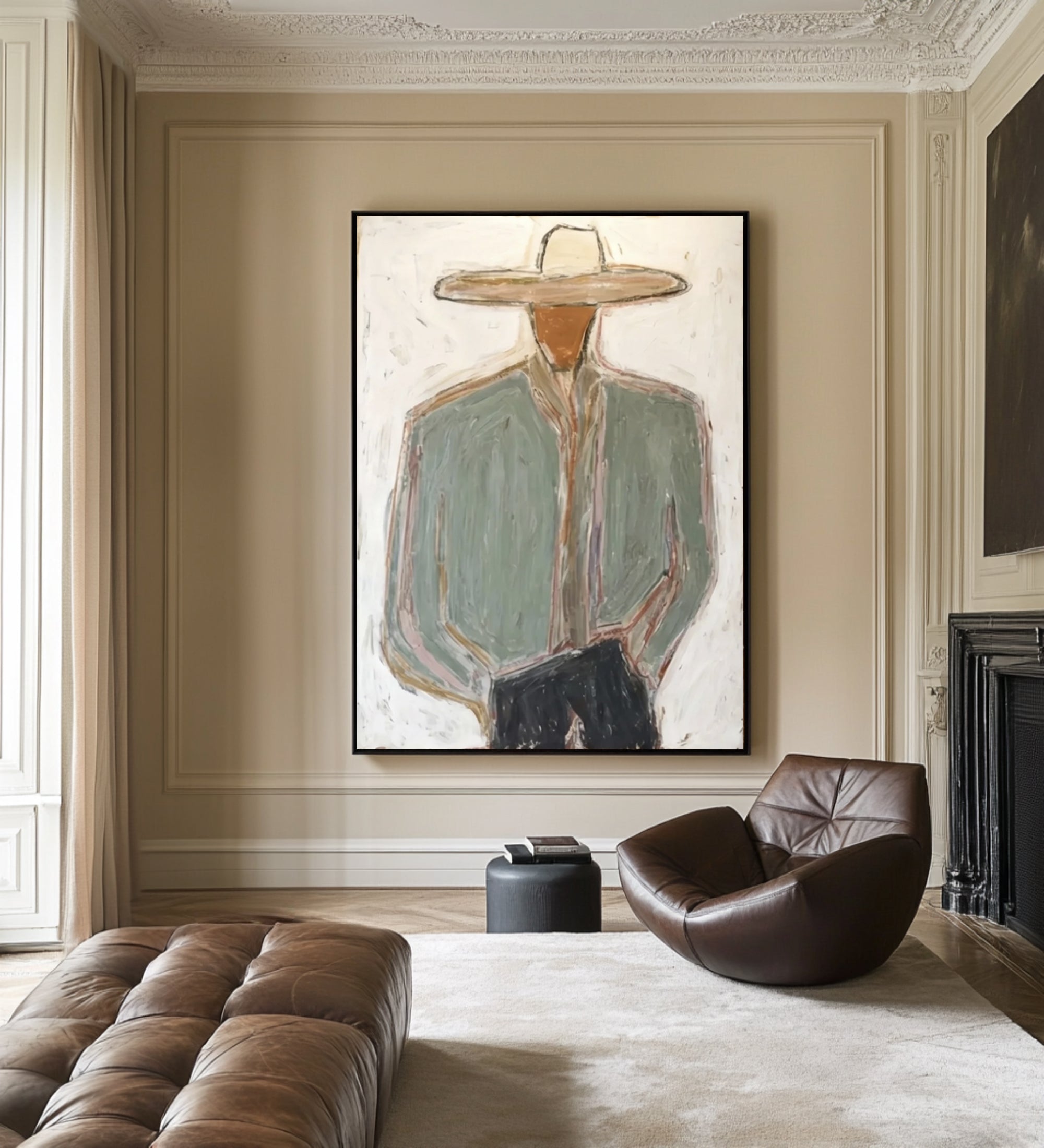 Large Abstract Cowboy Portrait Painting Contemporary Western Wall Art