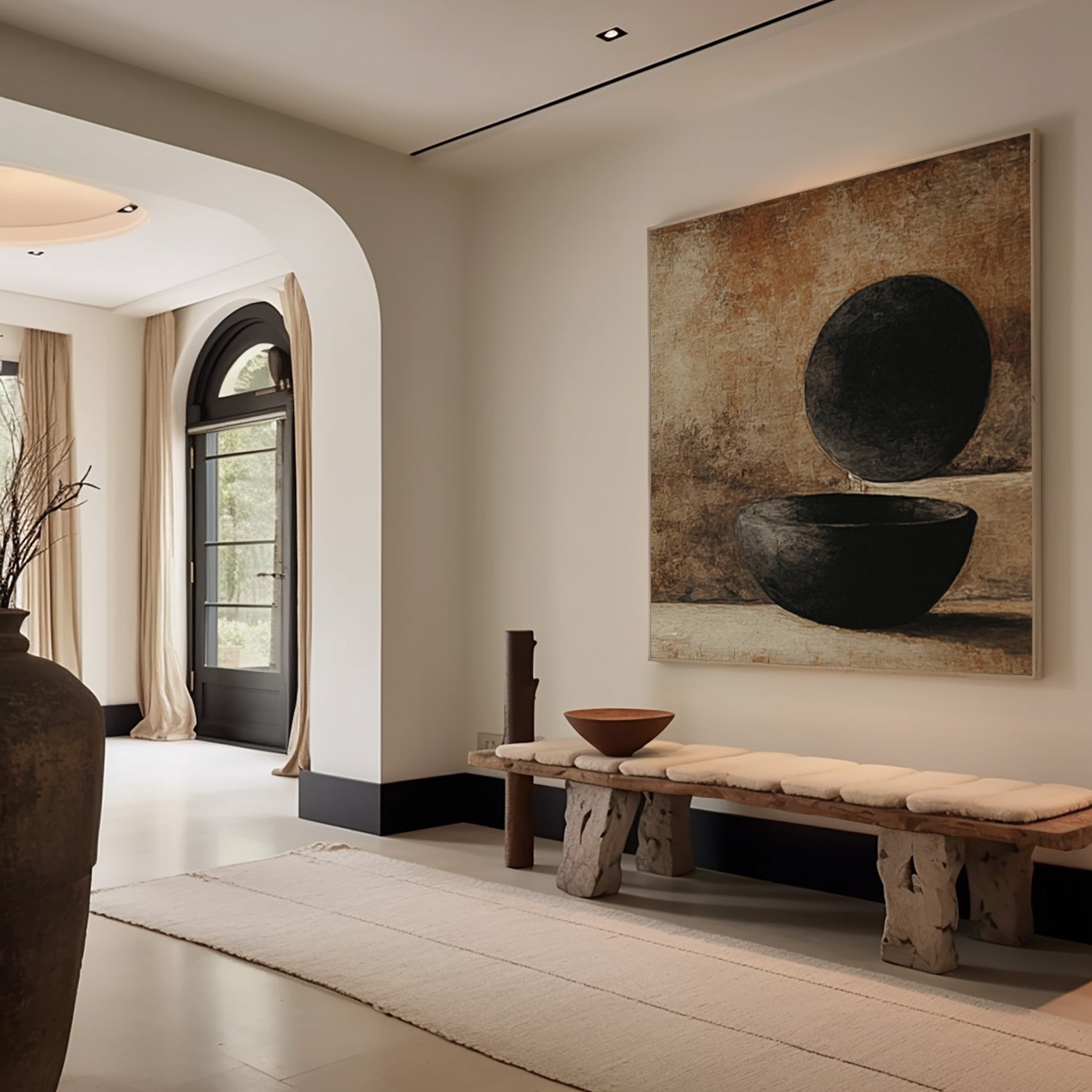 Modern Art with Dark Geometric Pair on Subtly Textured Canvas #BGA 275