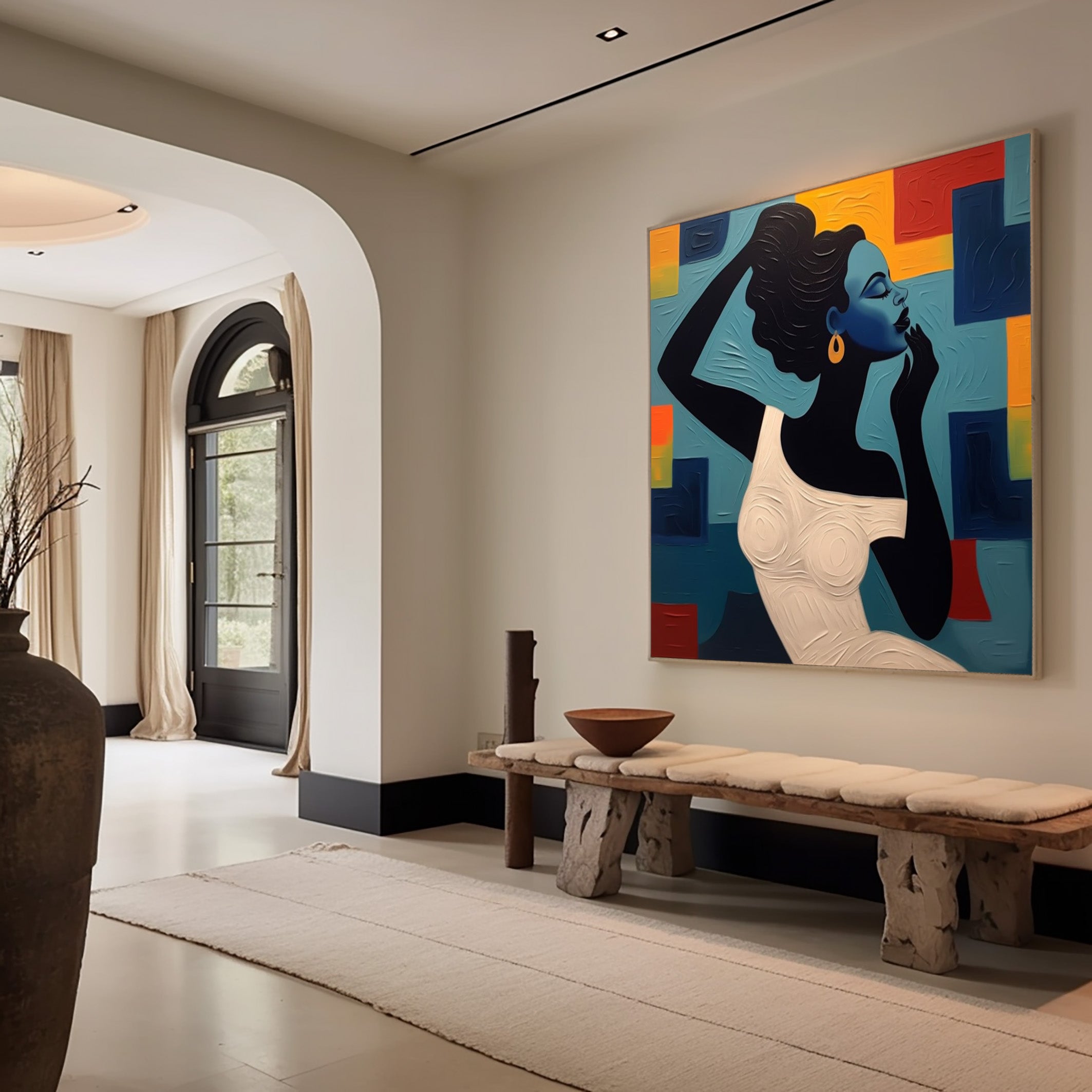 Stylized Figure Against Textured Color Shapes, Elegant Portrait #BGA 251