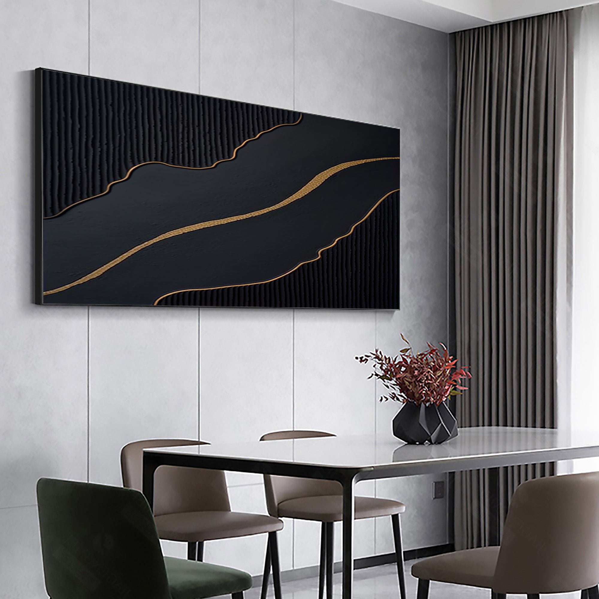 Luxury Black and Gold Abstract Painting on Canvas #BM 091