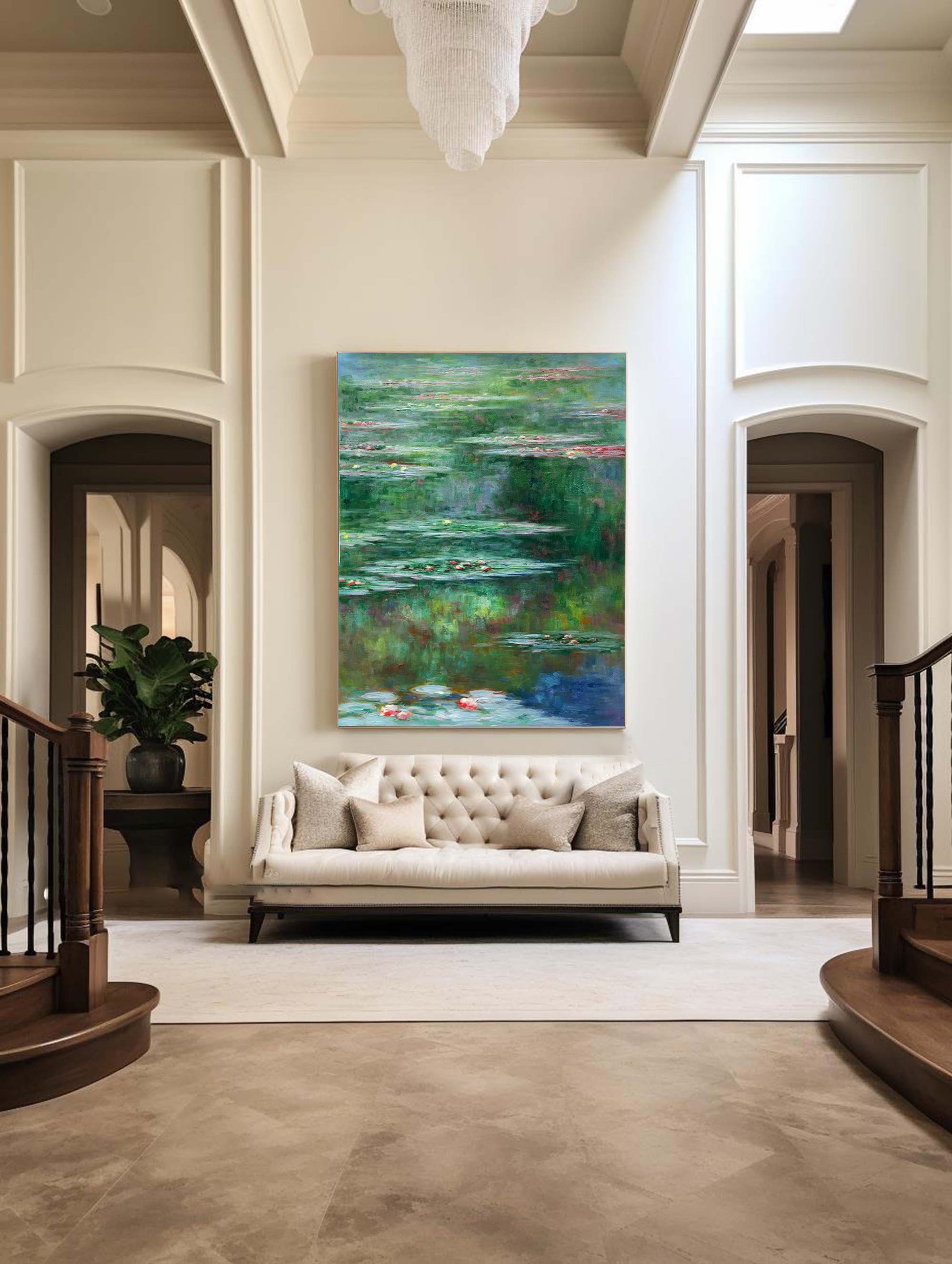 Monet Inspired Water Lilies, Vertical Impressionist Canvas #BGA 172