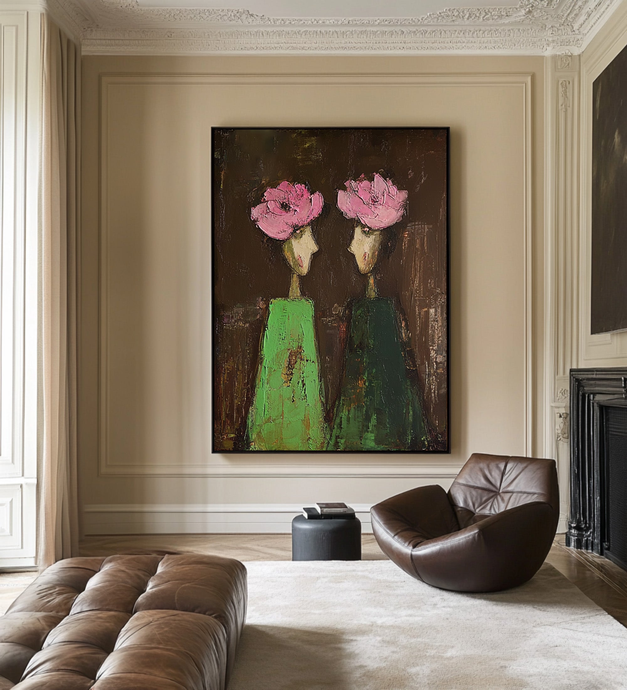 Large Abstract Portrait Oil Painting on Canvas – Dark Background Statement Wall Art #WAC 040