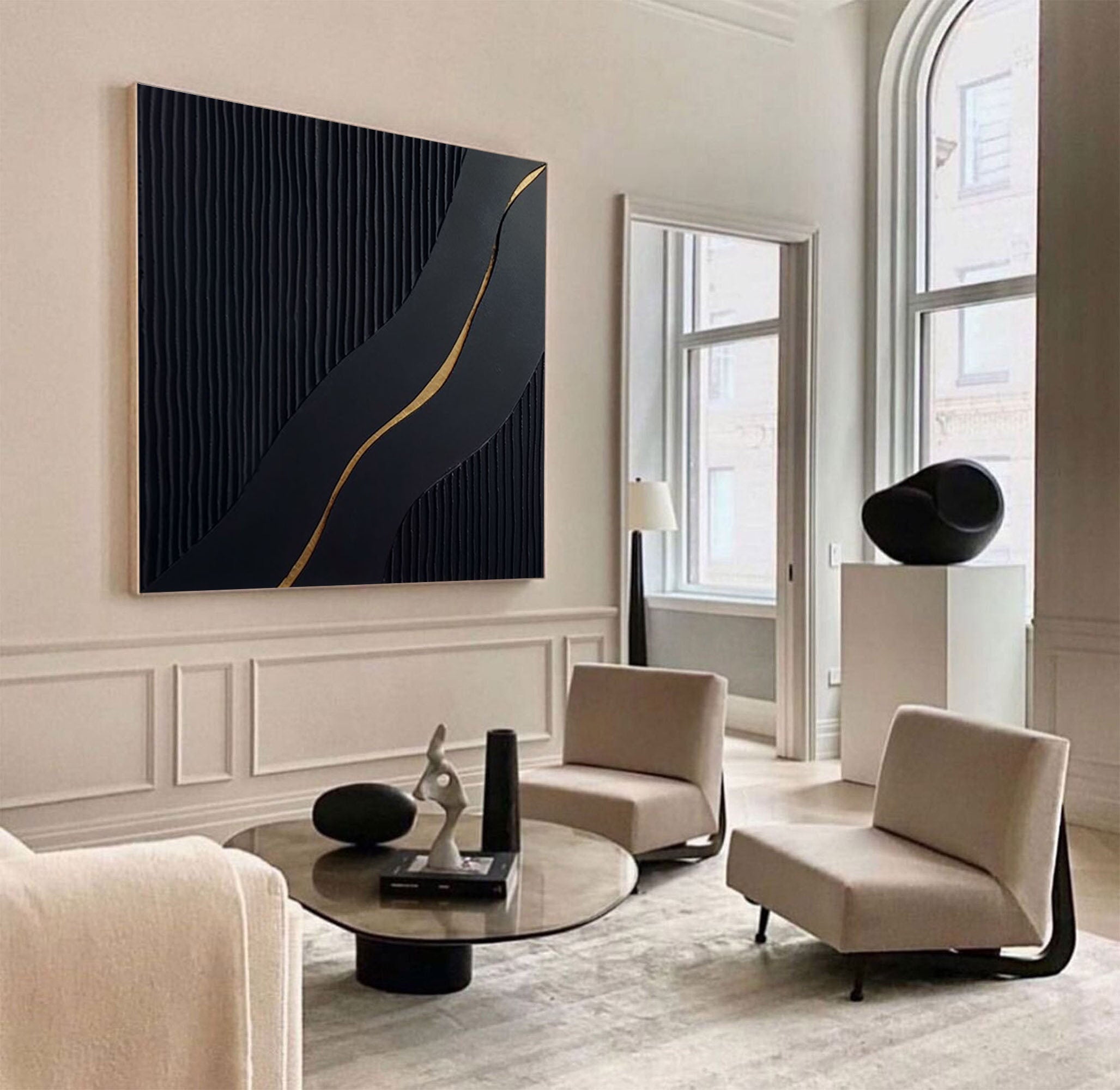 Large Black and Gold Abstract Canvas Wall Art #BM 082
