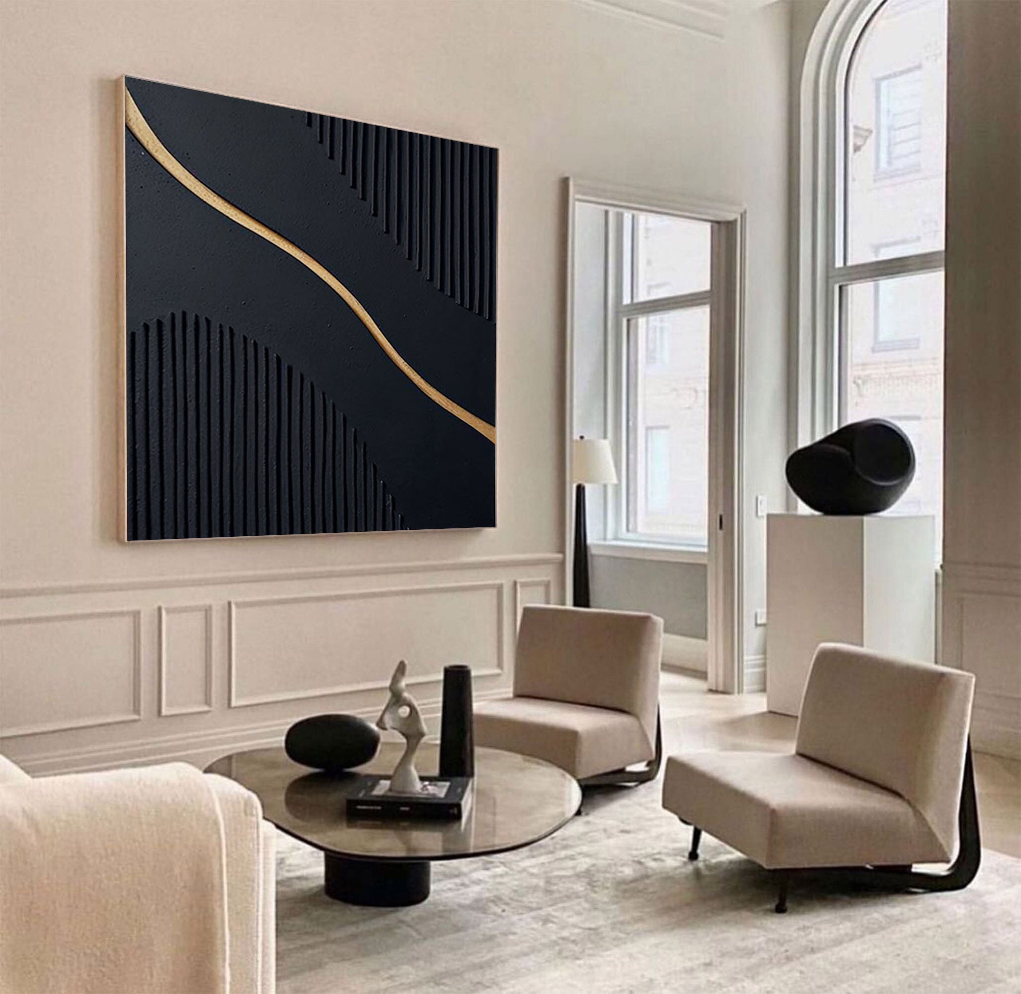 Large Black and Gold Abstract Canvas Wall Art #BM 081