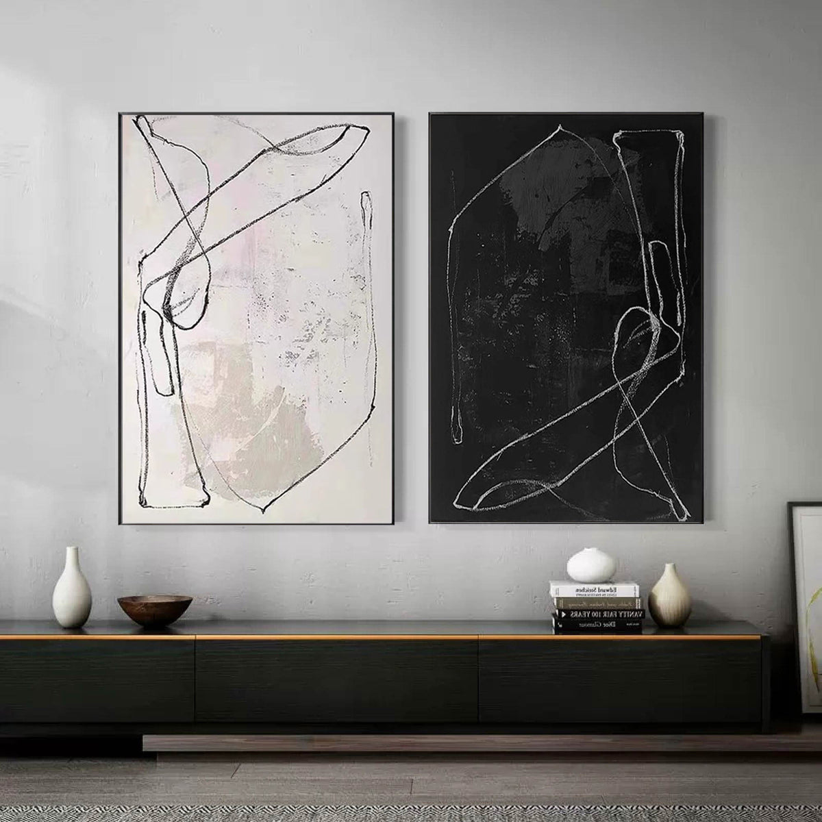 Minimalist Line Art Duo Contemporary Black And White Abstract minimalist-line-art-duo-contemporary-black-and-white-abstract