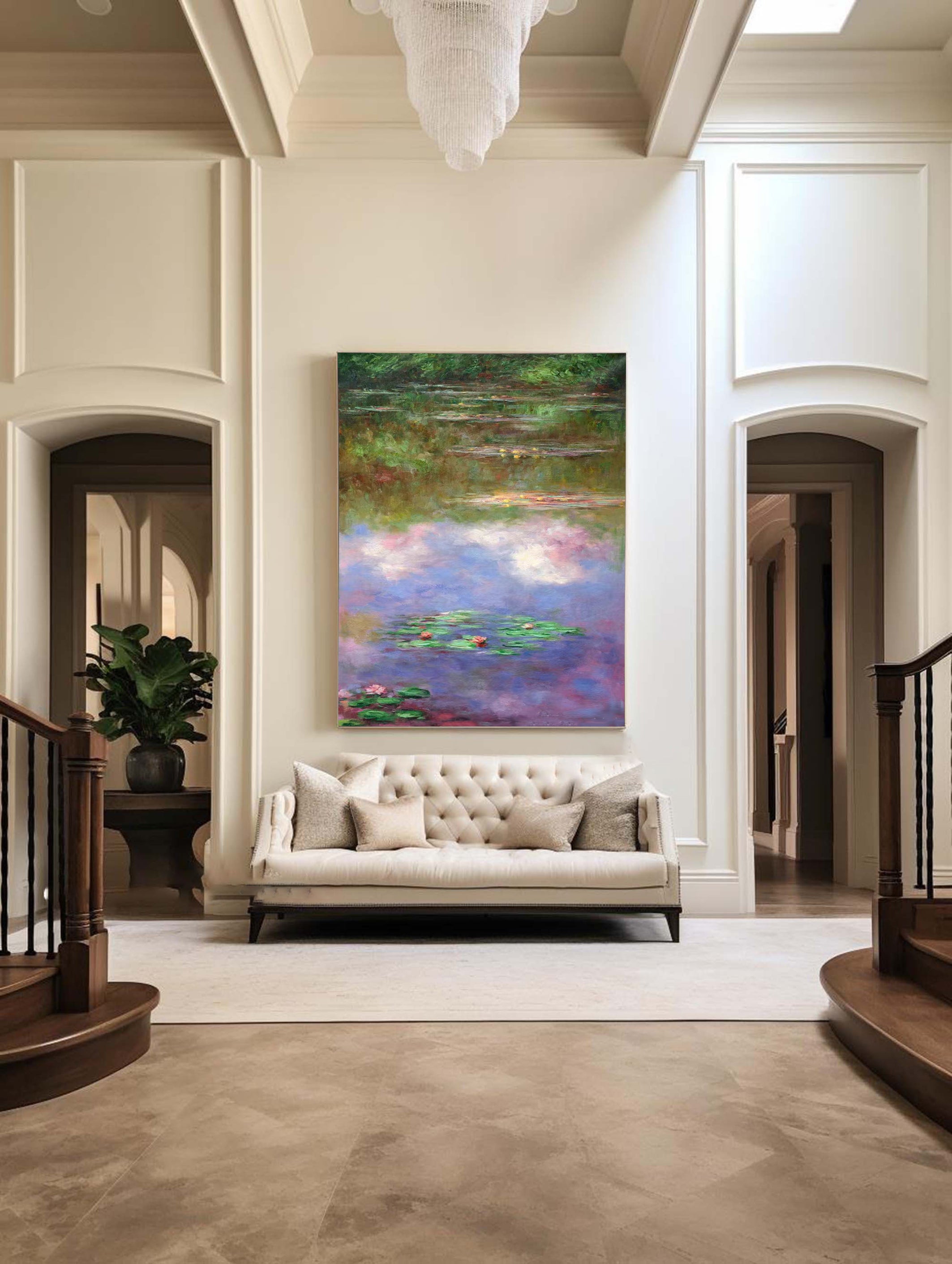 Monet Style Water Lilies, Vertical Floral Abstract #BGA 180