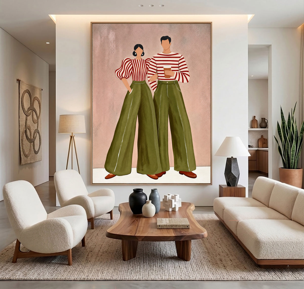 Contemporary Couple Portrait Painting Modern Wall Art