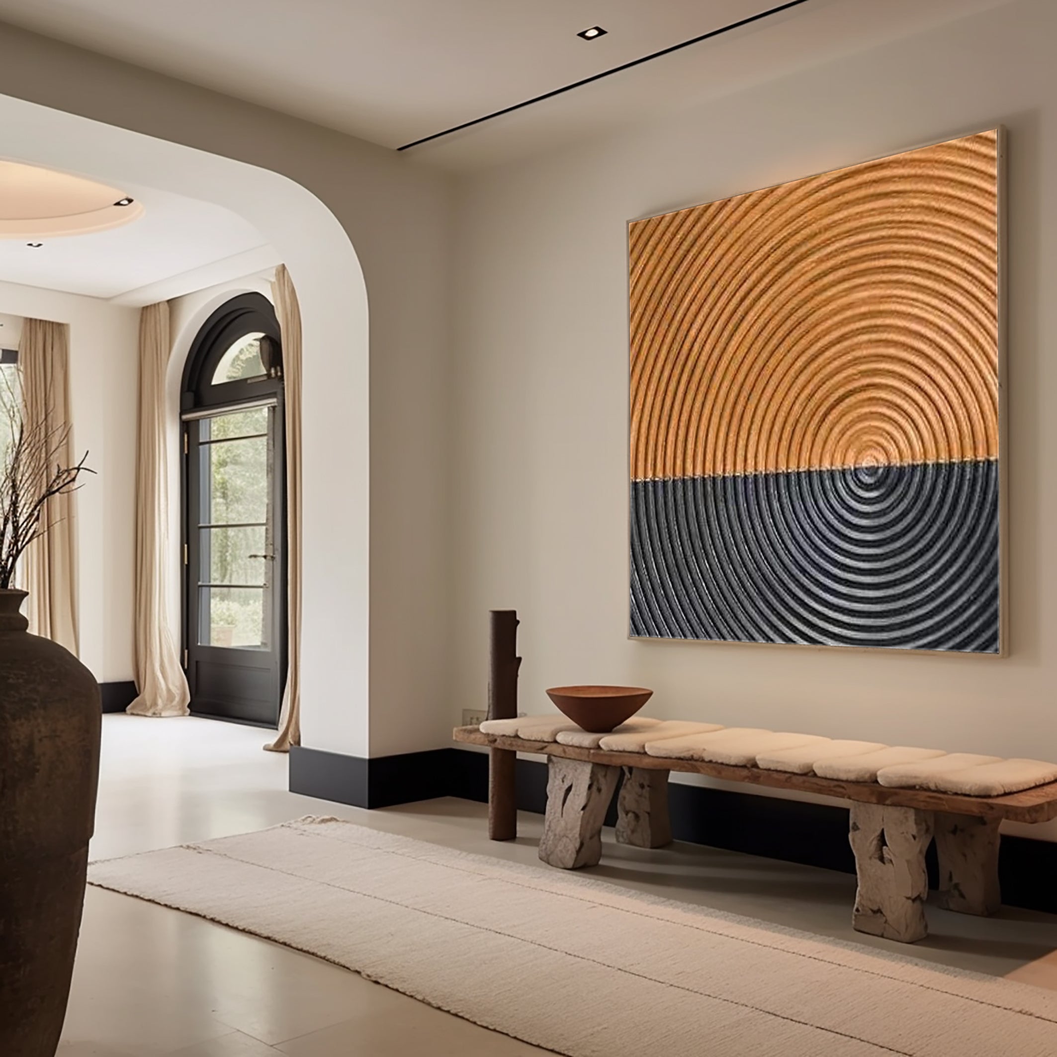 Dual Resonance: Abstract Circular Art, Two-Tone Textured Art #BGA 217