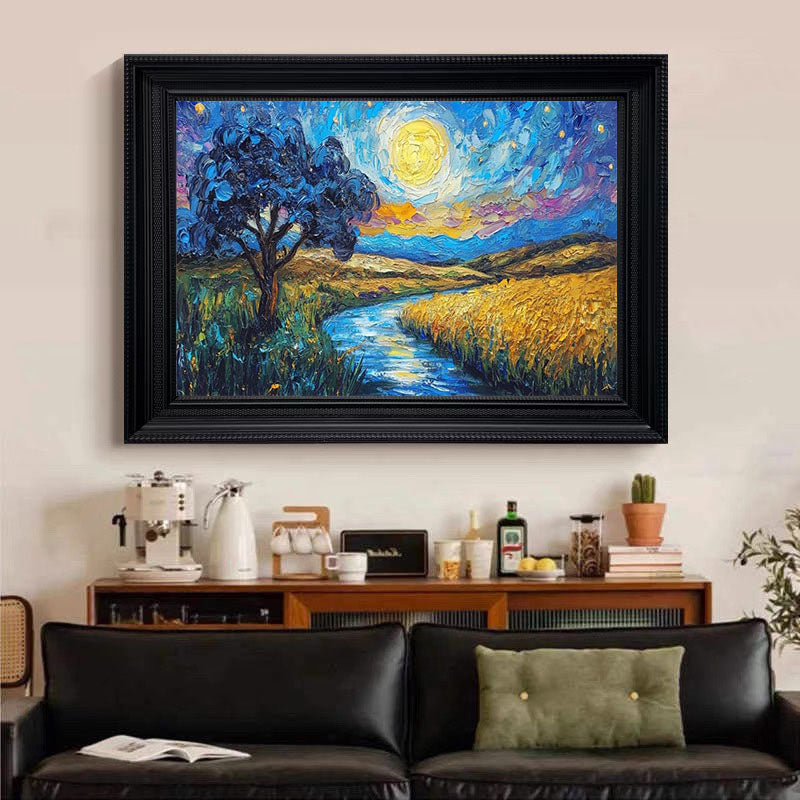 Impasto Moonlit Landscape, Vibrant Colors, Contemporary Art #BGA 101