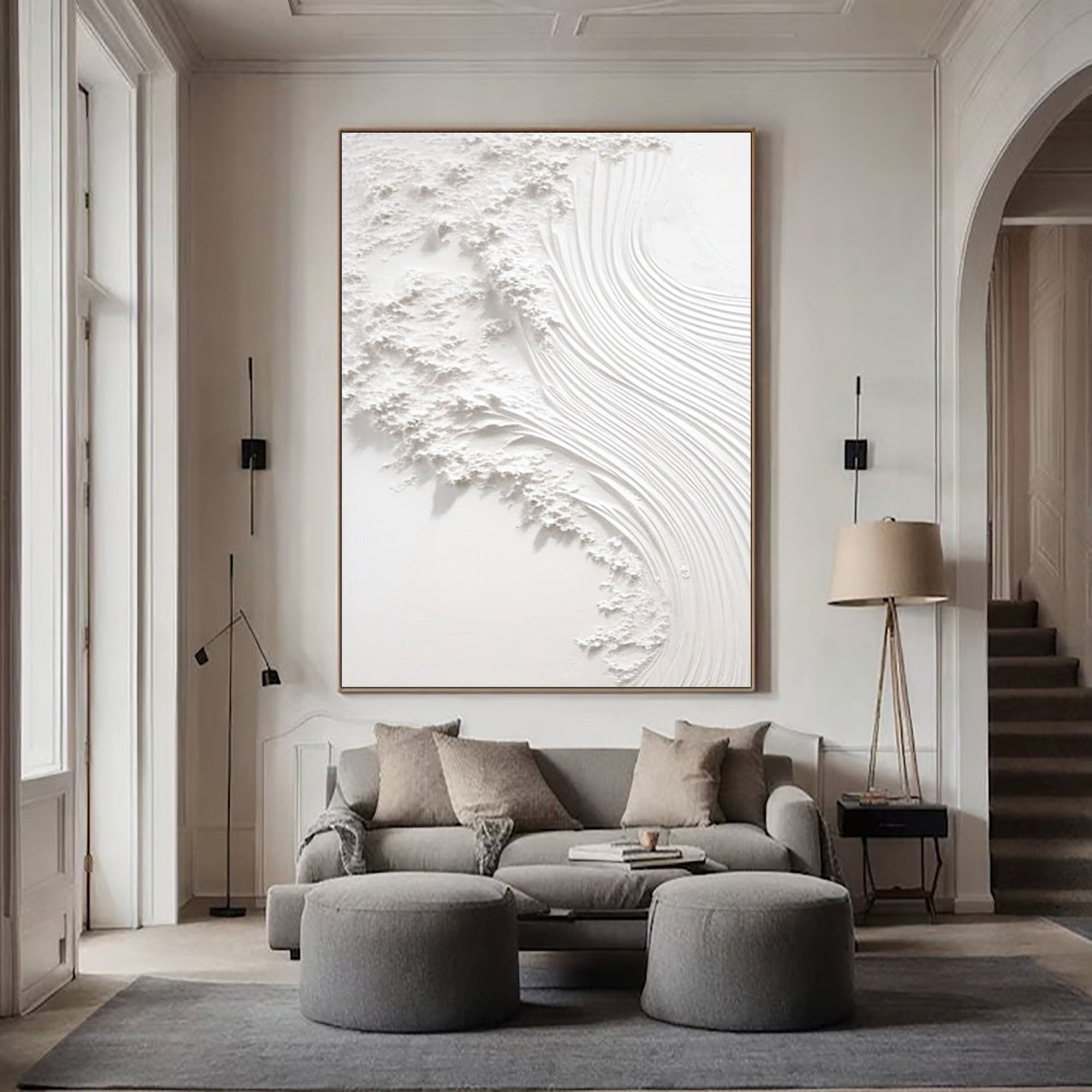 Serene White Textured Canvas Wall Art #WM 041