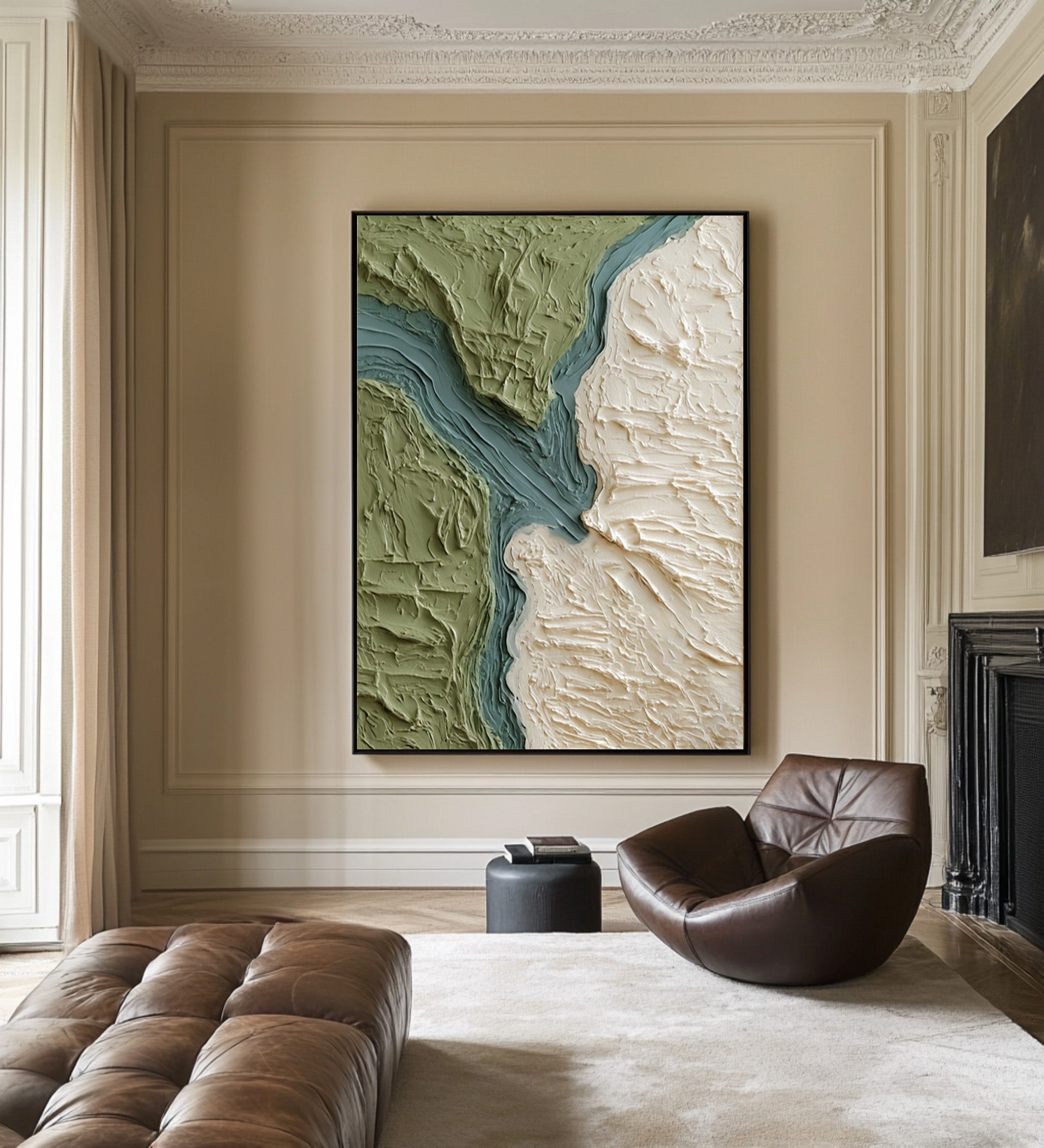 Large Modern Abstract Oil Painting, Green Terrain Textured Wall Art for Living Room #WAC 028
