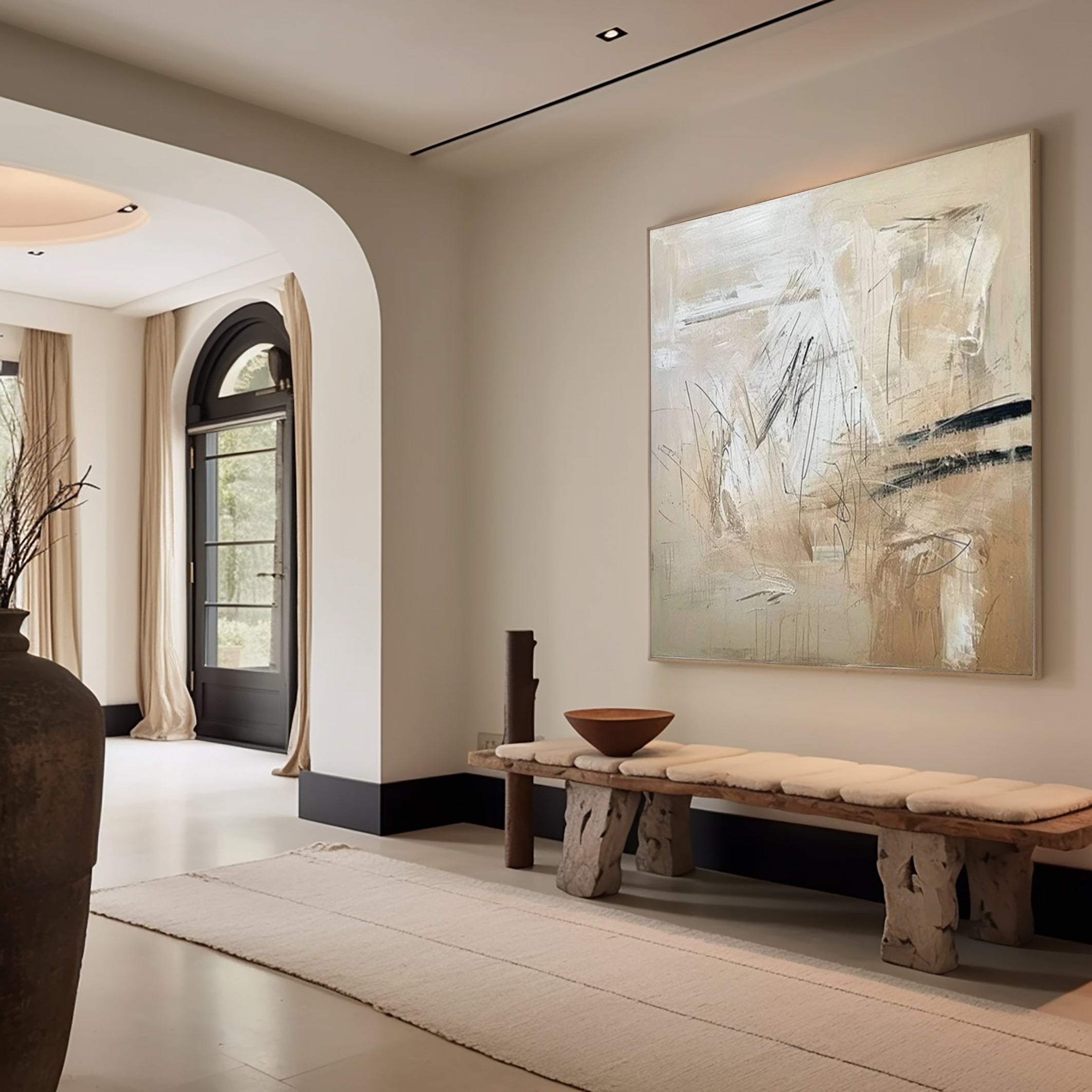 Neutral Gestures: Beige Abstract, Expressive Mark Making Art #BGA 216