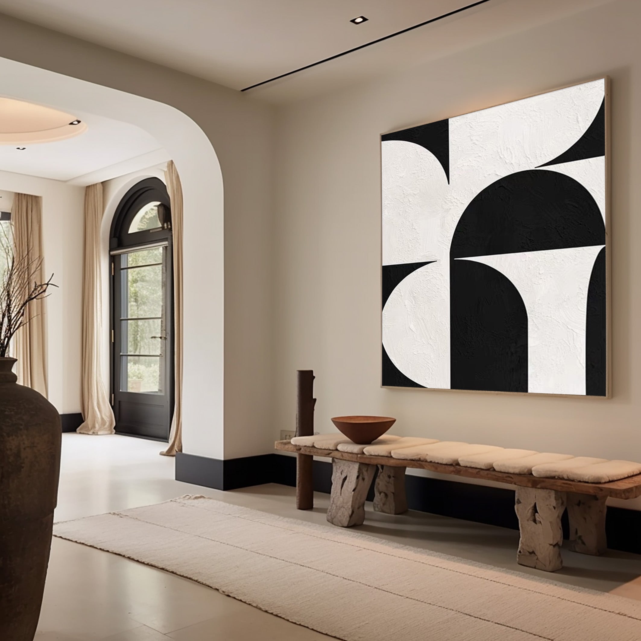 Minimalist Black and White Abstract, Textured Geometric Art #BGA 249