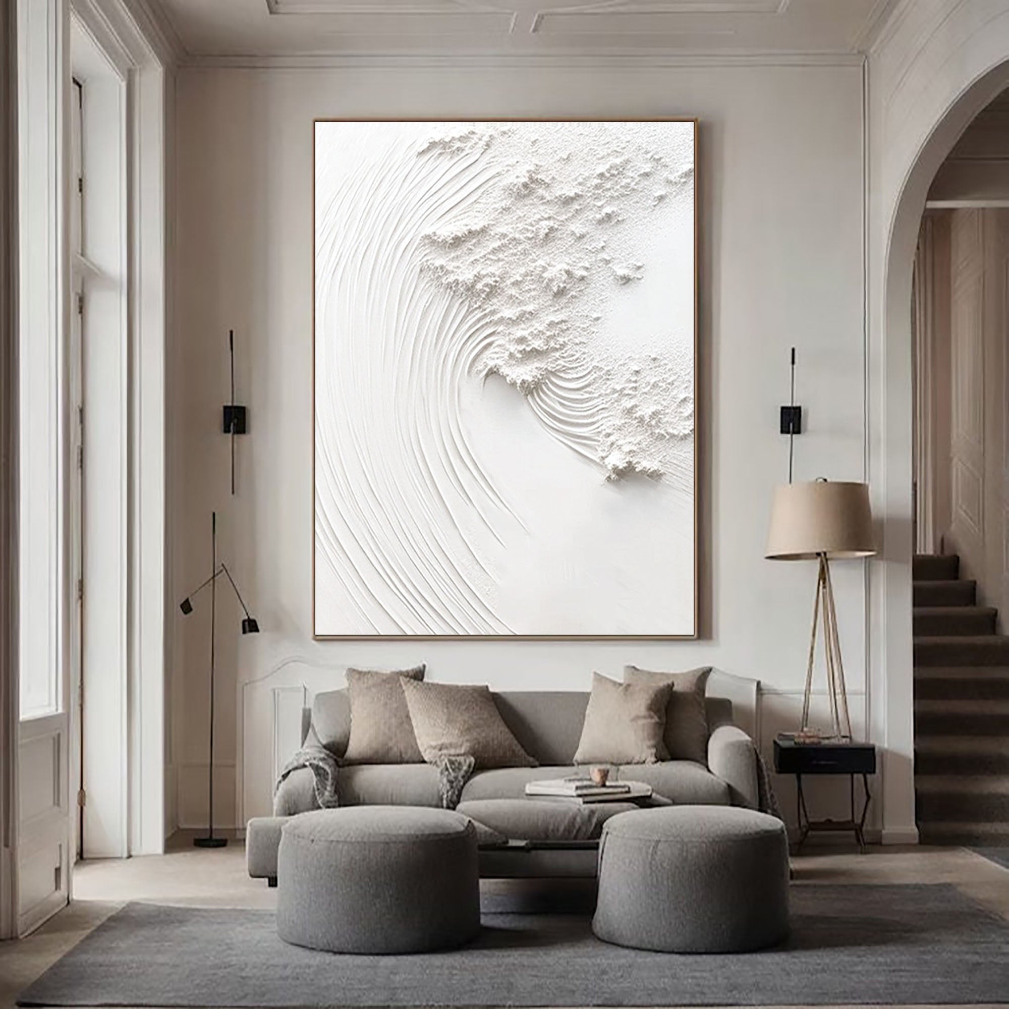 Serene White Textured Canvas Wall Art #WM 040