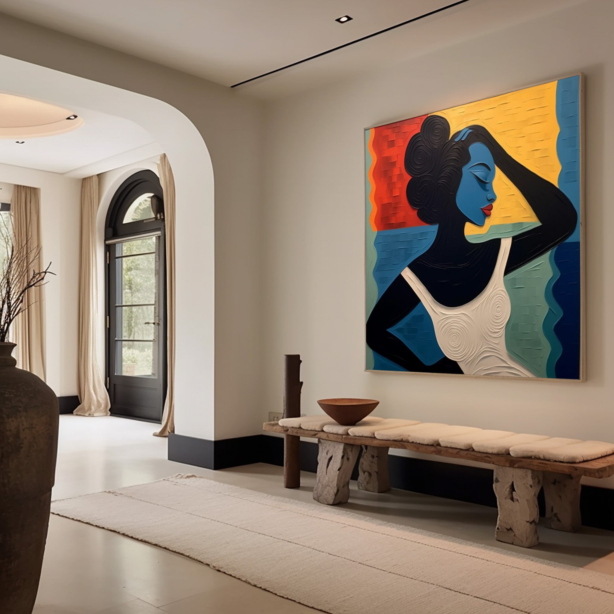 Textured Portrait with Bold Color Blocks, Modern Surreal #BGA 239