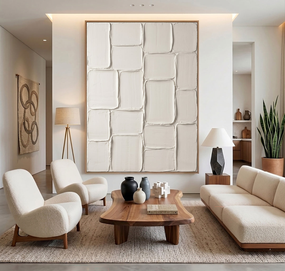 Rhythm Of Quietly Placed Forms Large White Textured Abstract Wall Art Modular Sculptural Relief