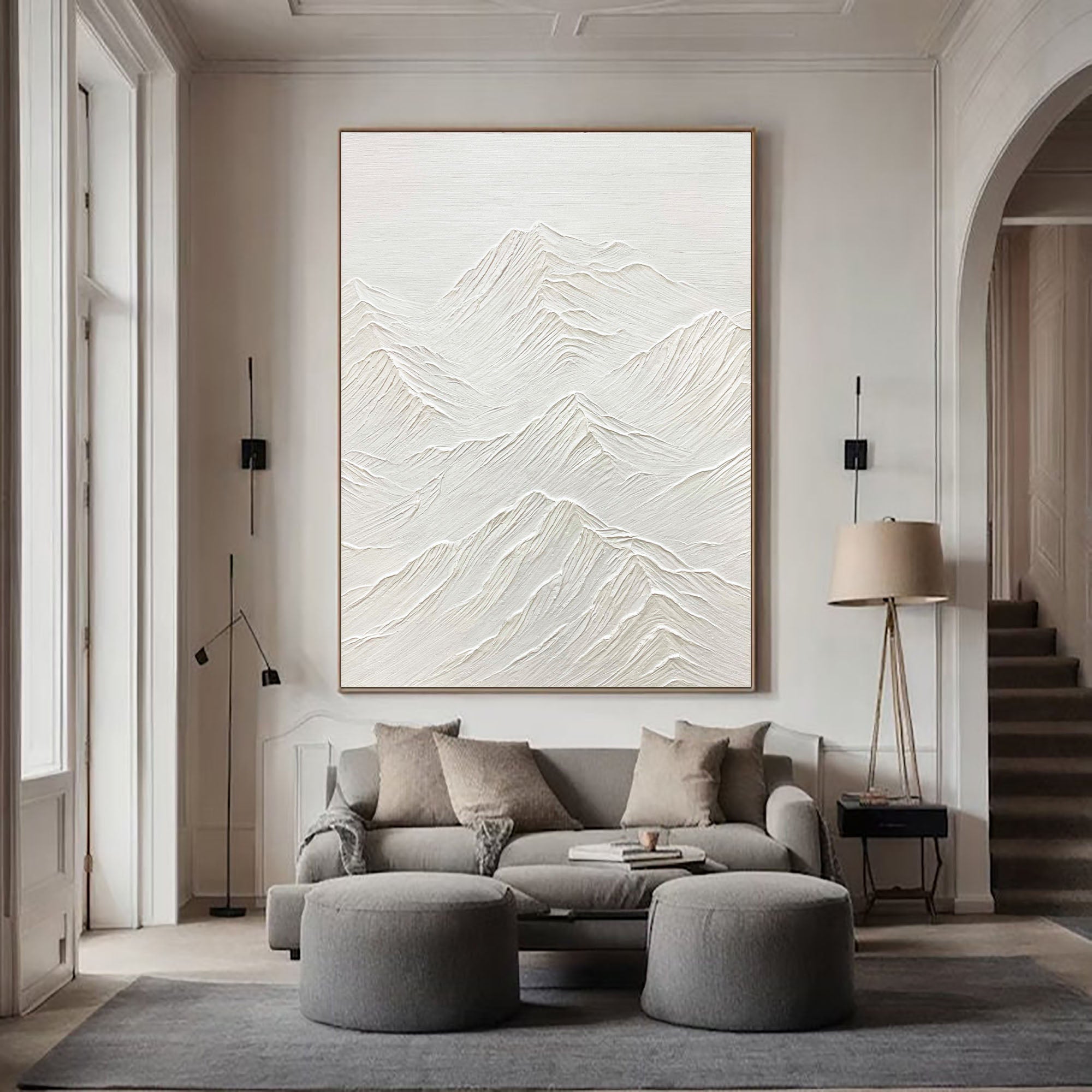 White Minimalist Mountain Painting #WM 042