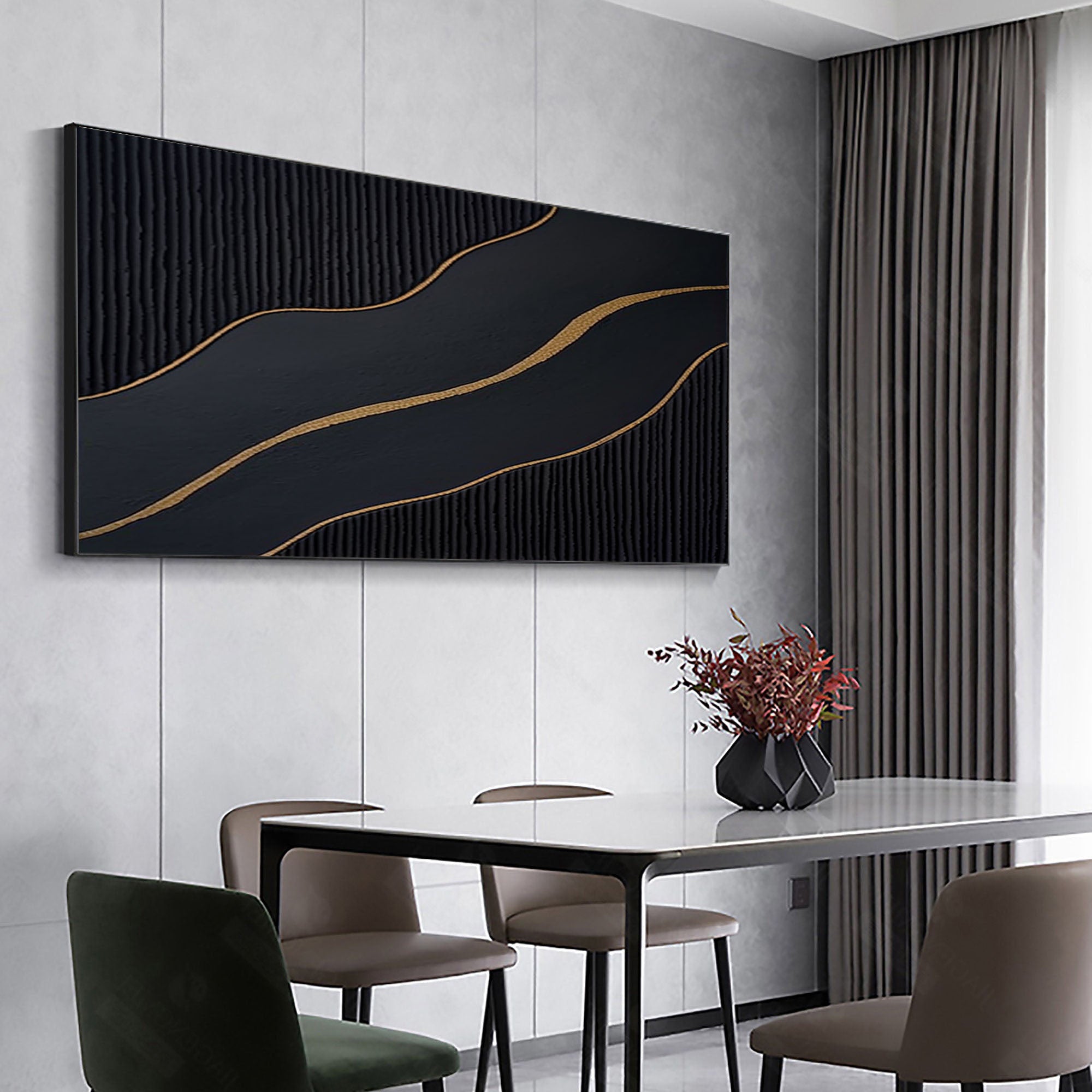 Luxury Black and Gold Abstract Painting on Canvas #BM 089