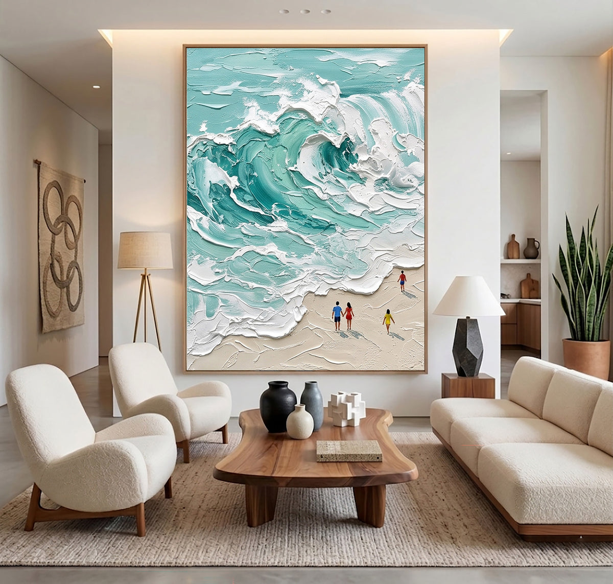 Large Turquoise Ocean Waves Textured Wall Art Coastal Seascape Oil Painting Beach Scene Artwork Modern Luxury Home Decor