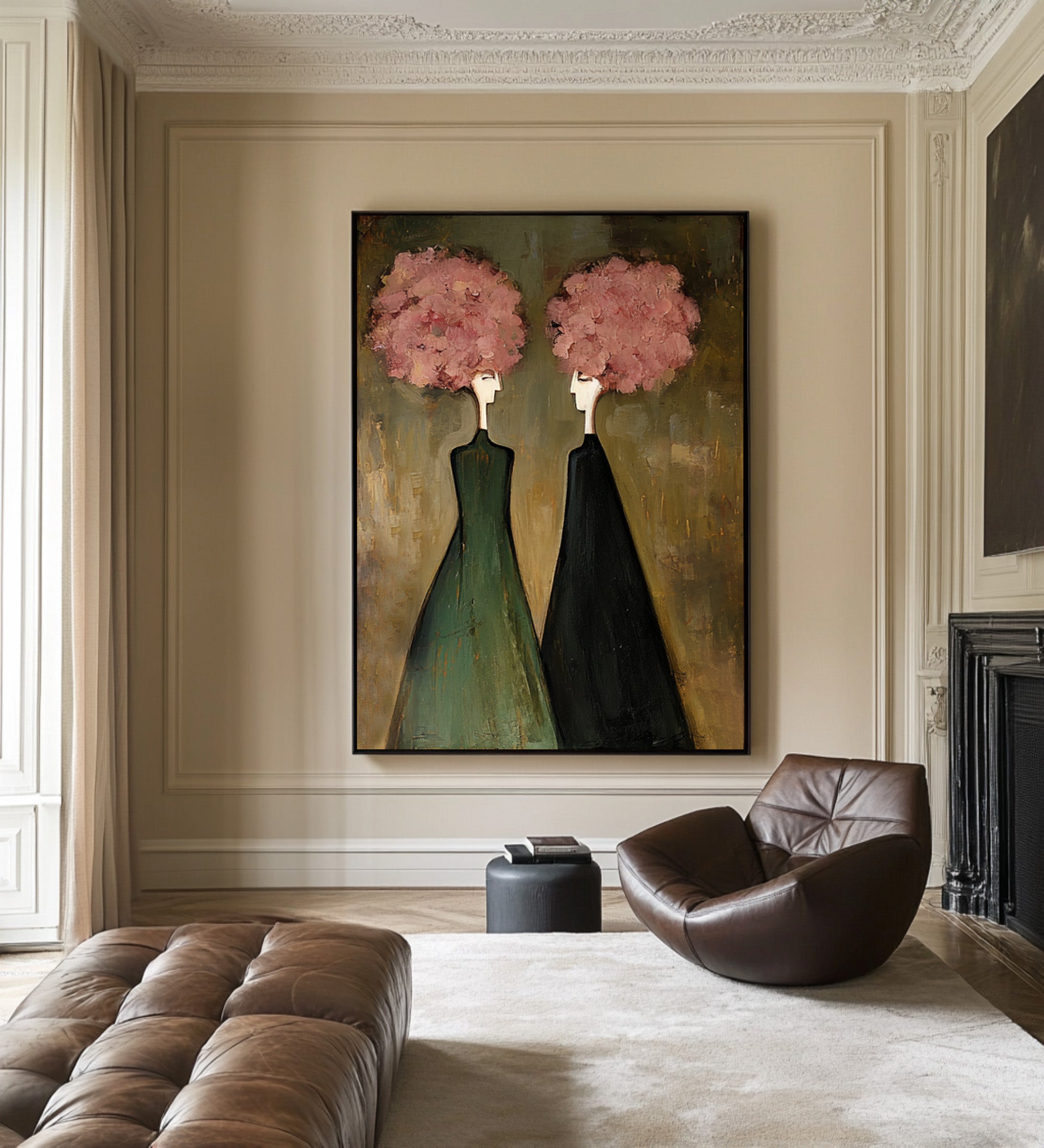 Large Modern Figurative Oil Painting on Canvas – Elegant Pink Portrait Wall Art #WAC 033