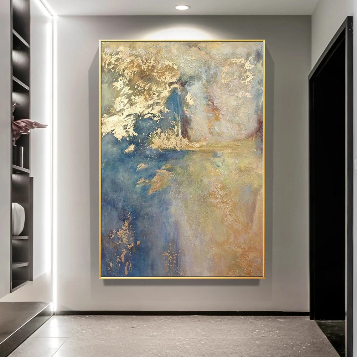 Modern Light Blue and Gold Art, Metallic Accents Canvas #BGA 147
