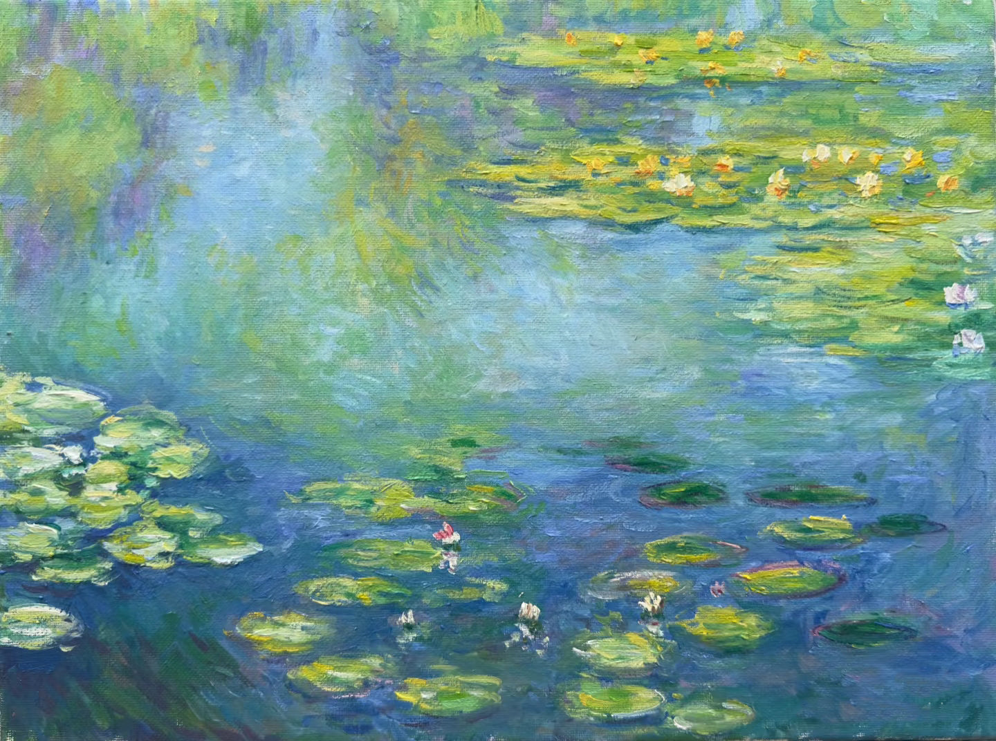 Monet Tribute Lilies, Blue Impressionist Scene #BGA 187