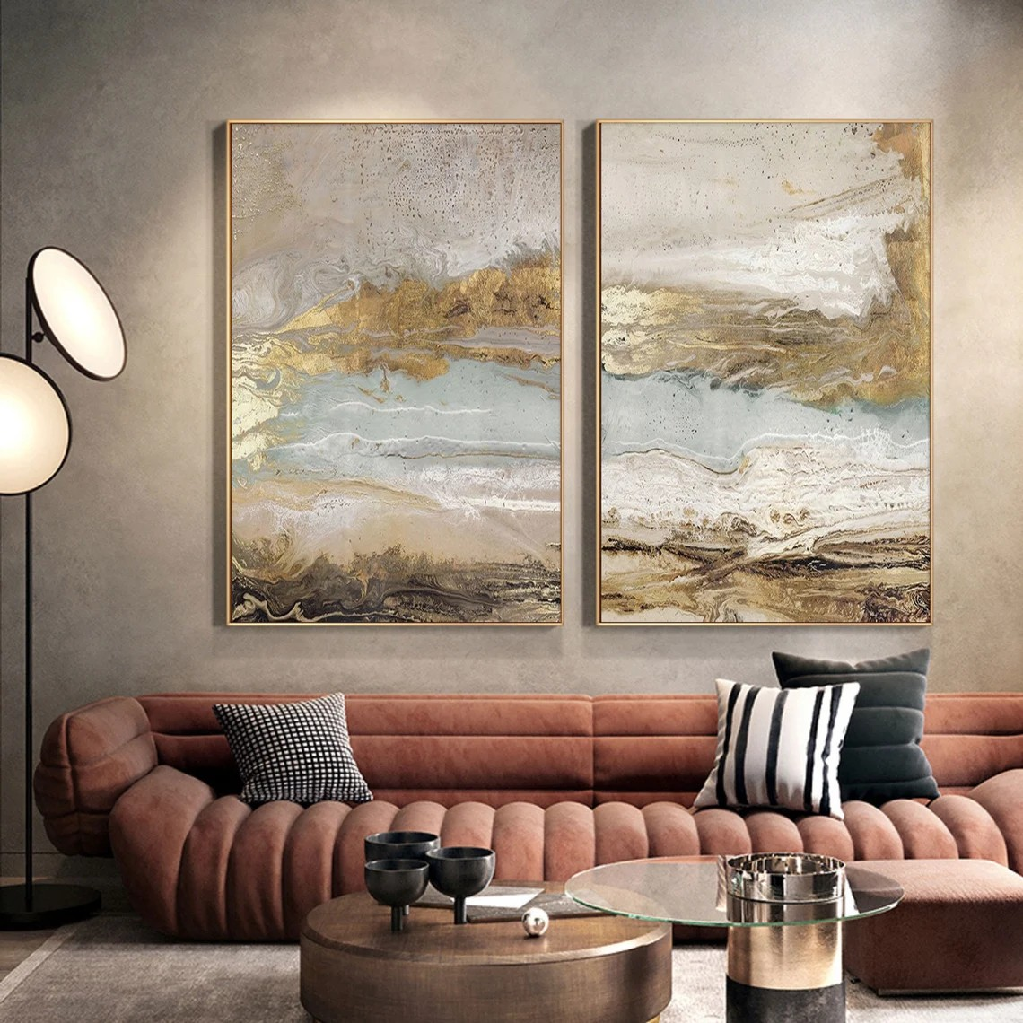 Neutral Abstract Landscape Set, Gold Textured Art #BGA 162