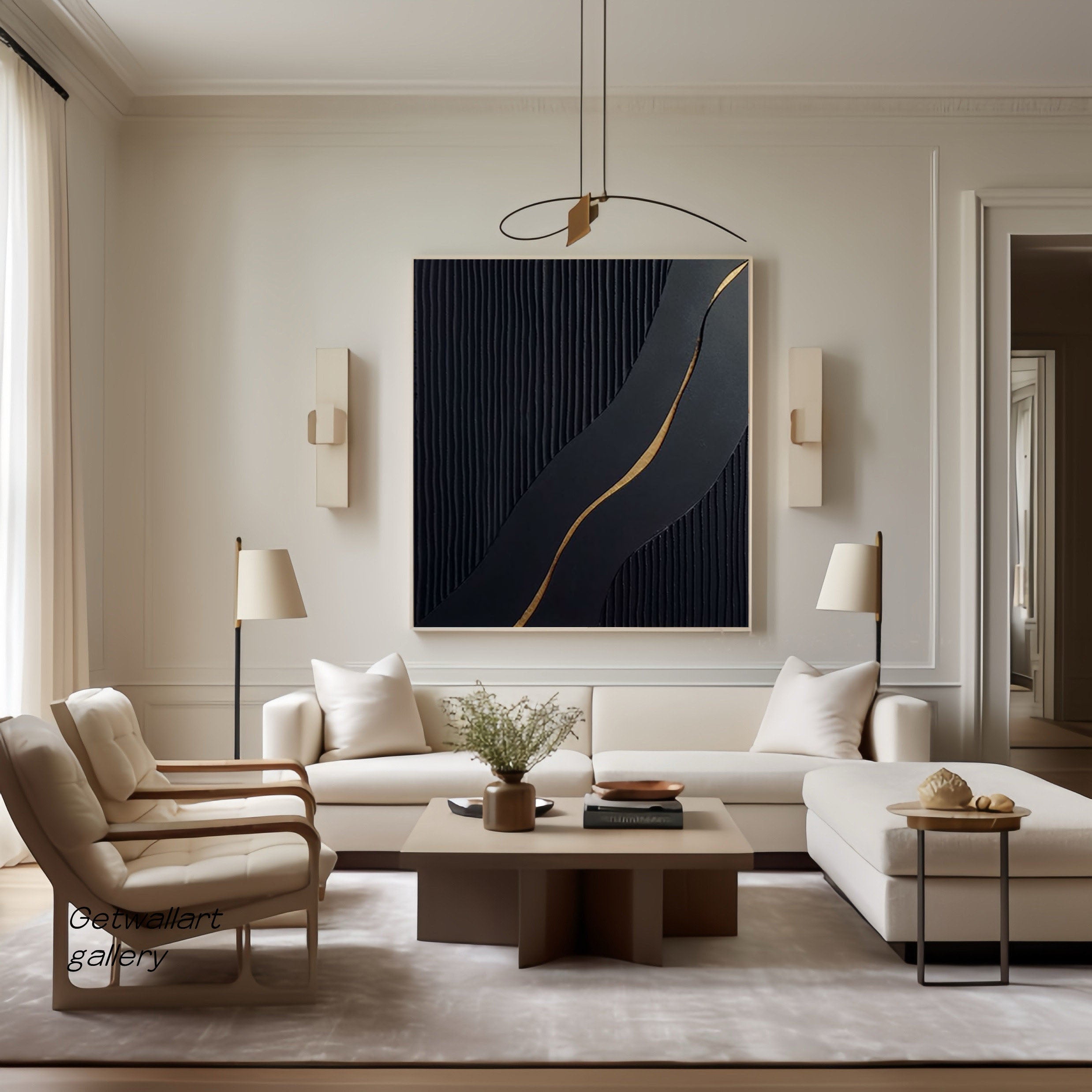Large Black and Gold Abstract Canvas Wall Art #BM 082