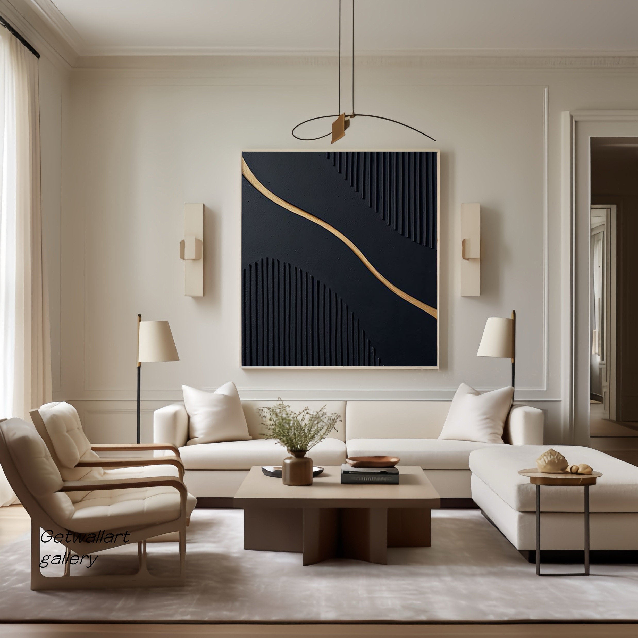 Large Black and Gold Abstract Canvas Wall Art #BM 081