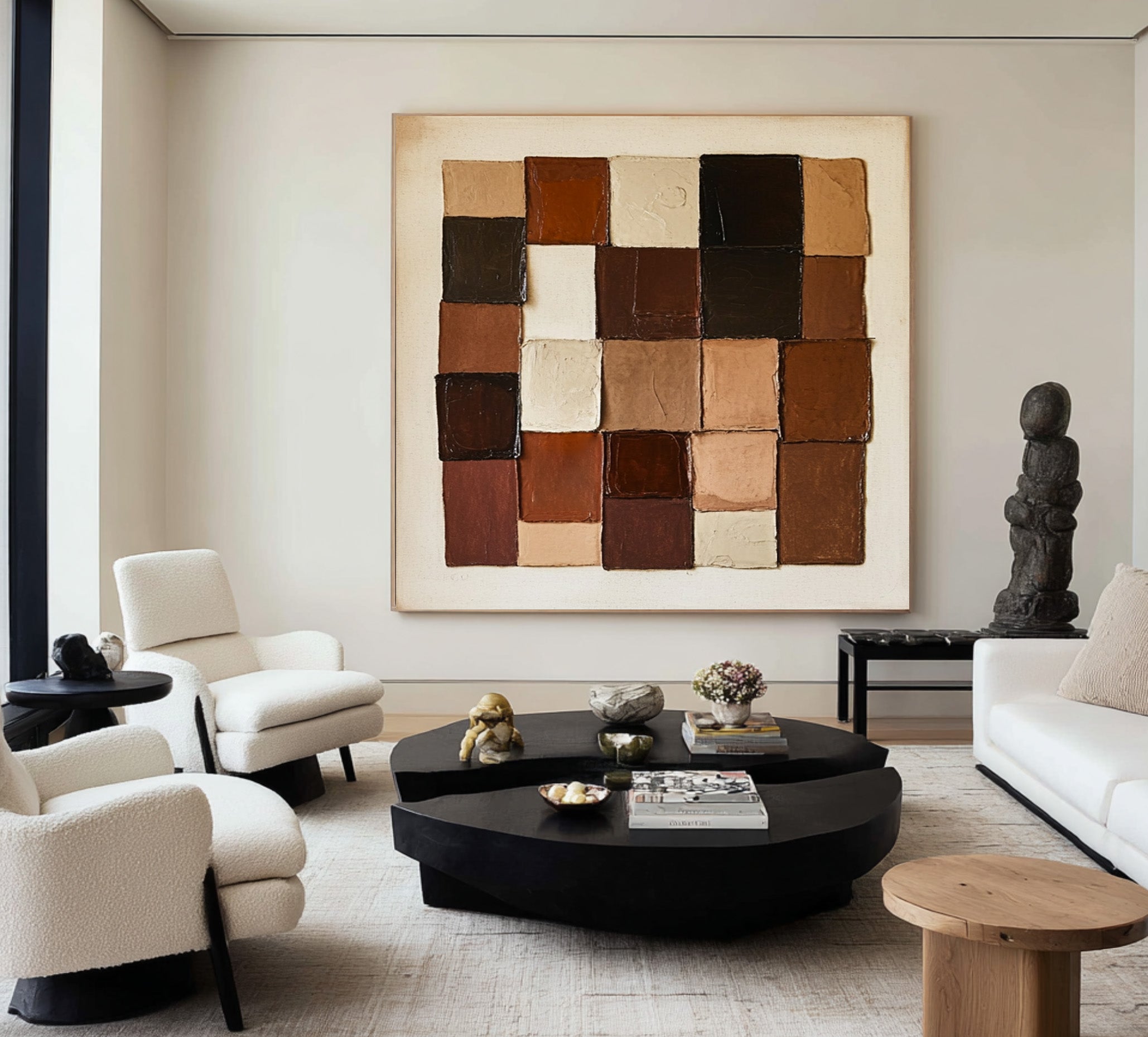 Large Geometric Block Abstract Oil Painting, Earth Tone Wall Art for Modern Entryway Decor #WAC 010