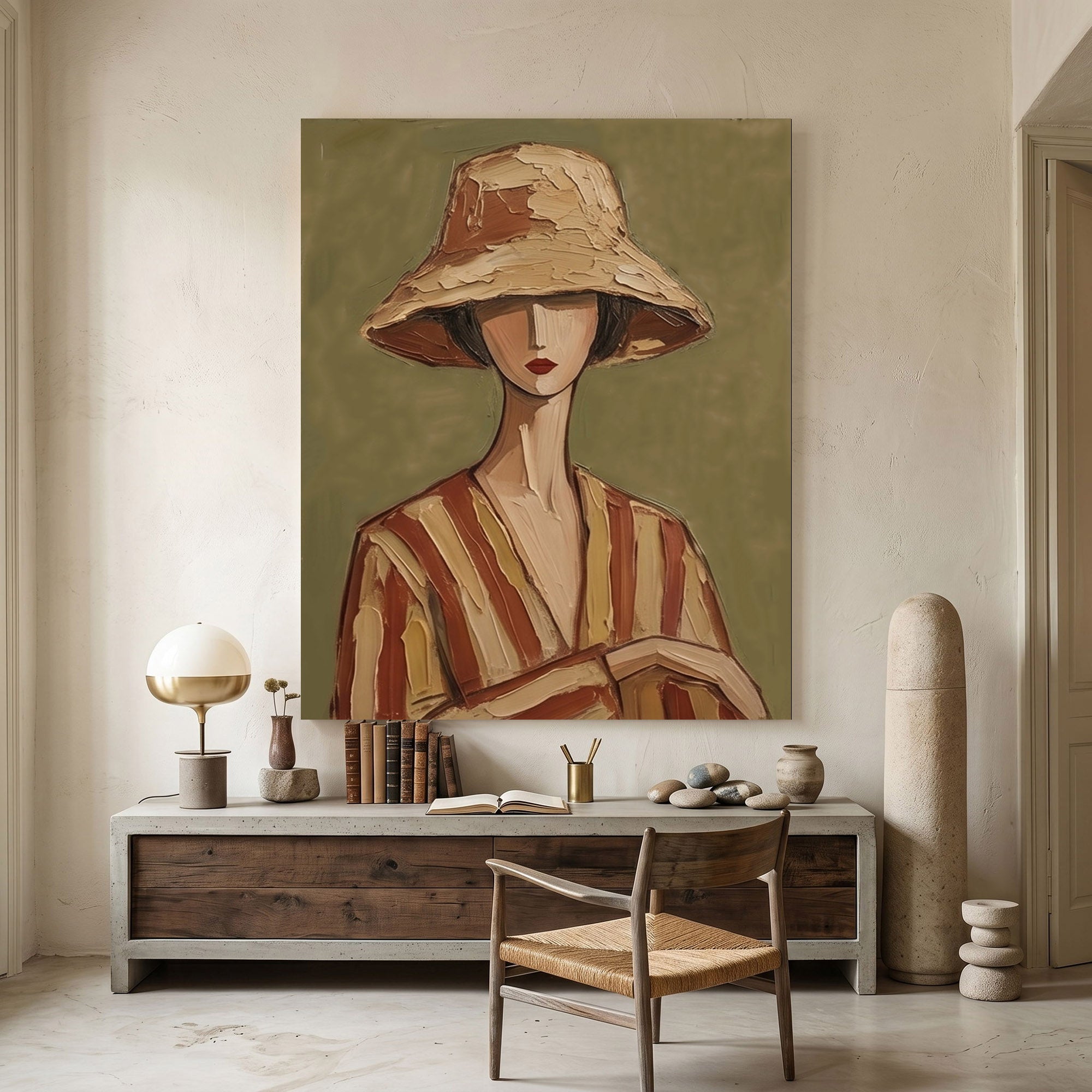 Large Woman Portrait Wall Art Abstract Oil Painting Cowgirl Cowboy Vintage Americana Art Western Girl Fashion Decor Modern Home