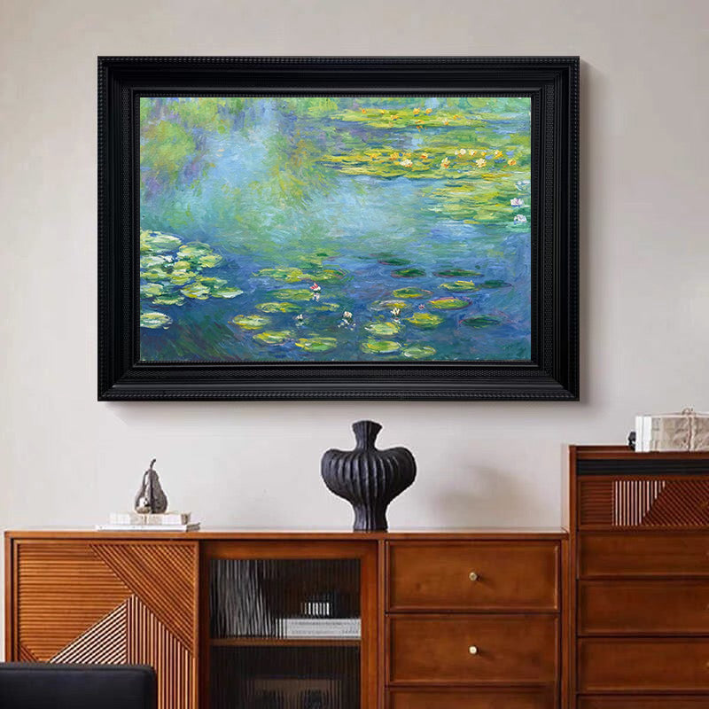 Monet Tribute Lilies, Blue Impressionist Scene #BGA 187