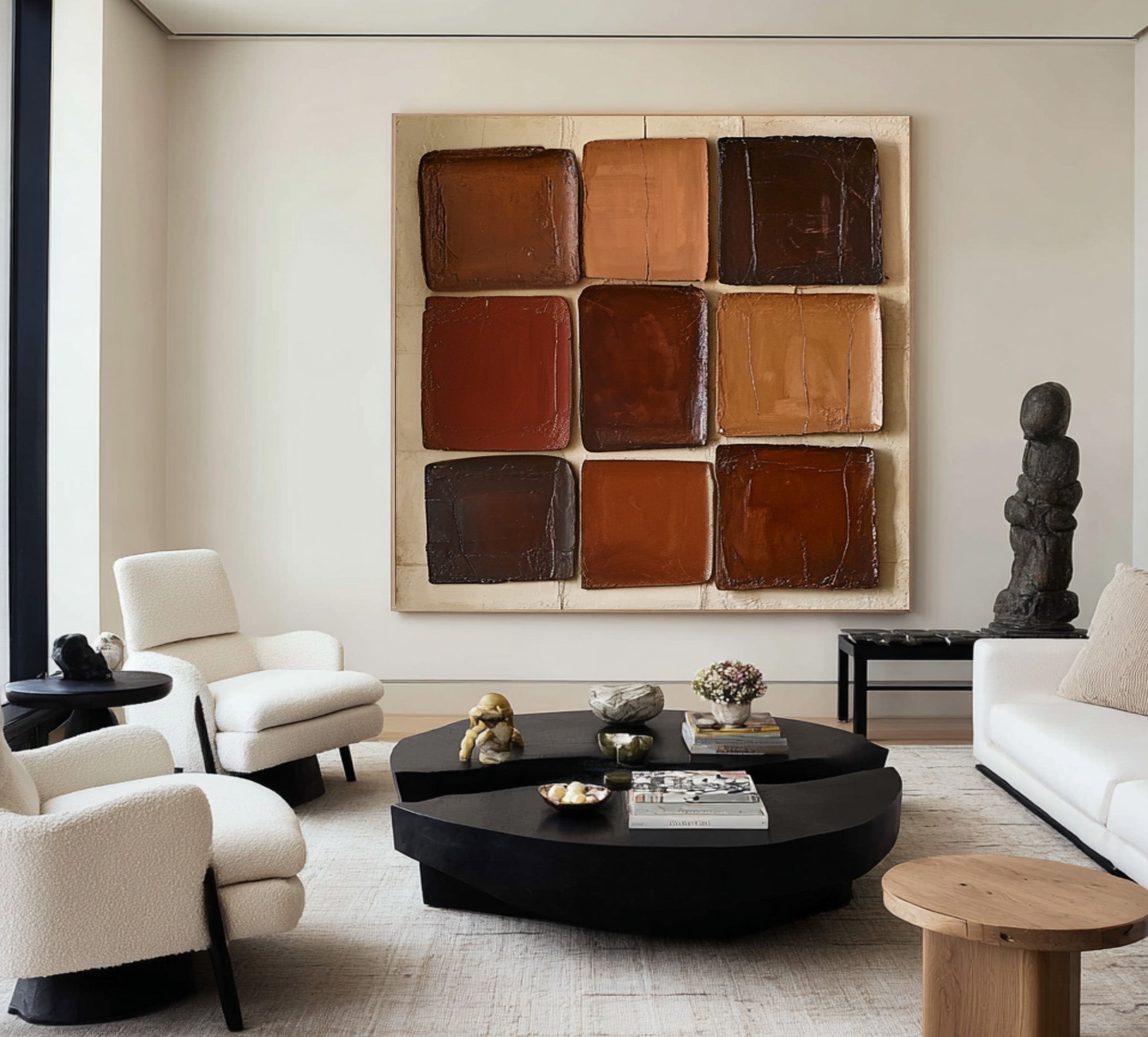 Large Modern Abstract Oil Painting, Textured Earth-Tone Wall Art for Contemporary Interiors #WAC 009