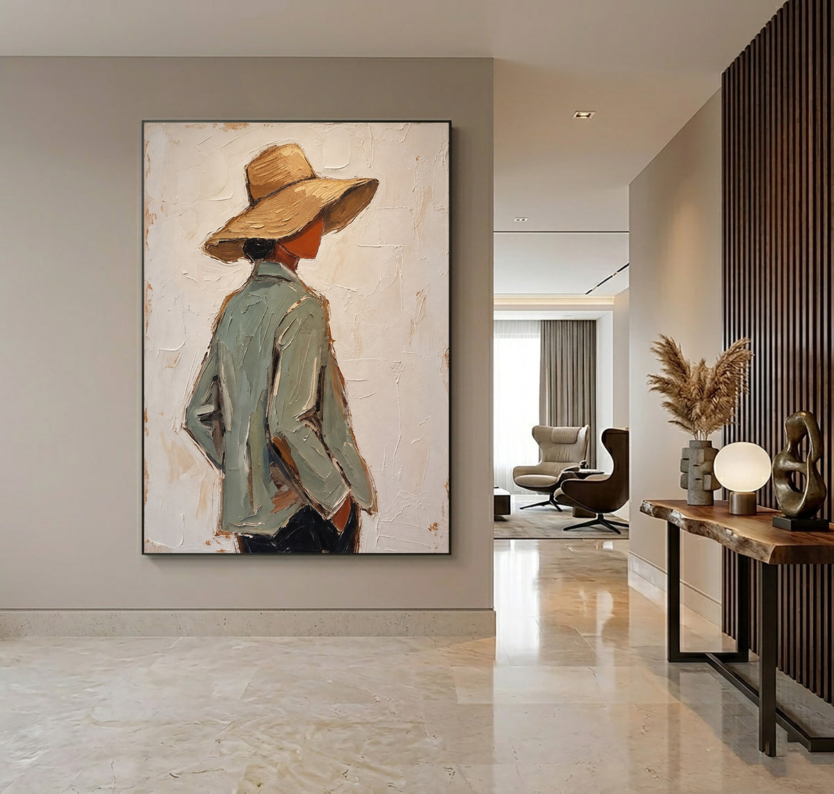 Large Textured Western Oil Painting Cowboy Hat Figurative Wall Art