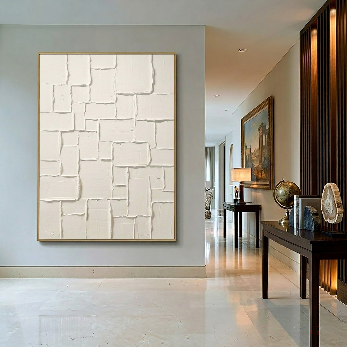 Large Stone Inspired Relief Wall Art Ivory Textured Abstract Painting Organic Modern Luxury Home Decor