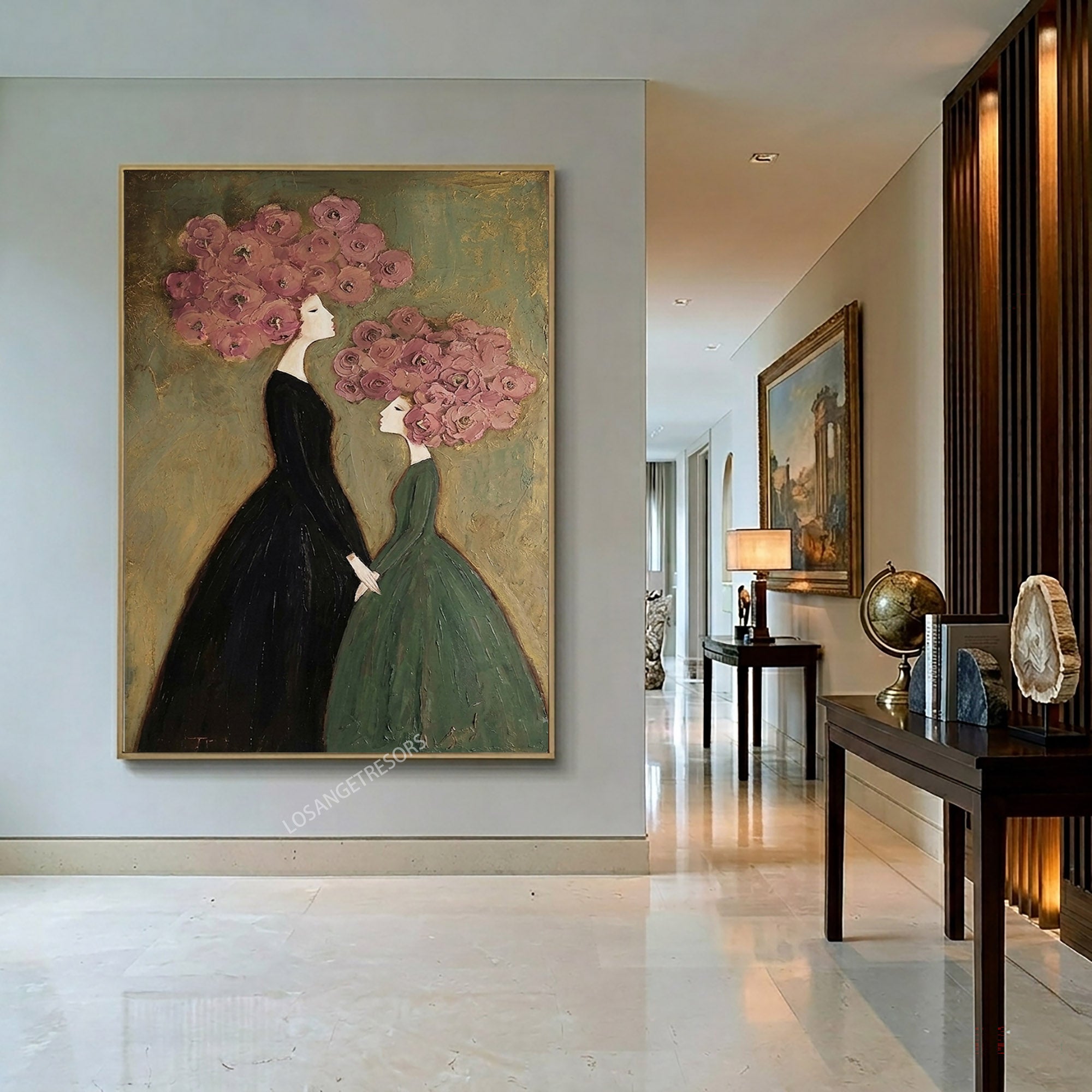 Large Floral Figure Wall Art Romantic Contemporary Botanical Oil Painting