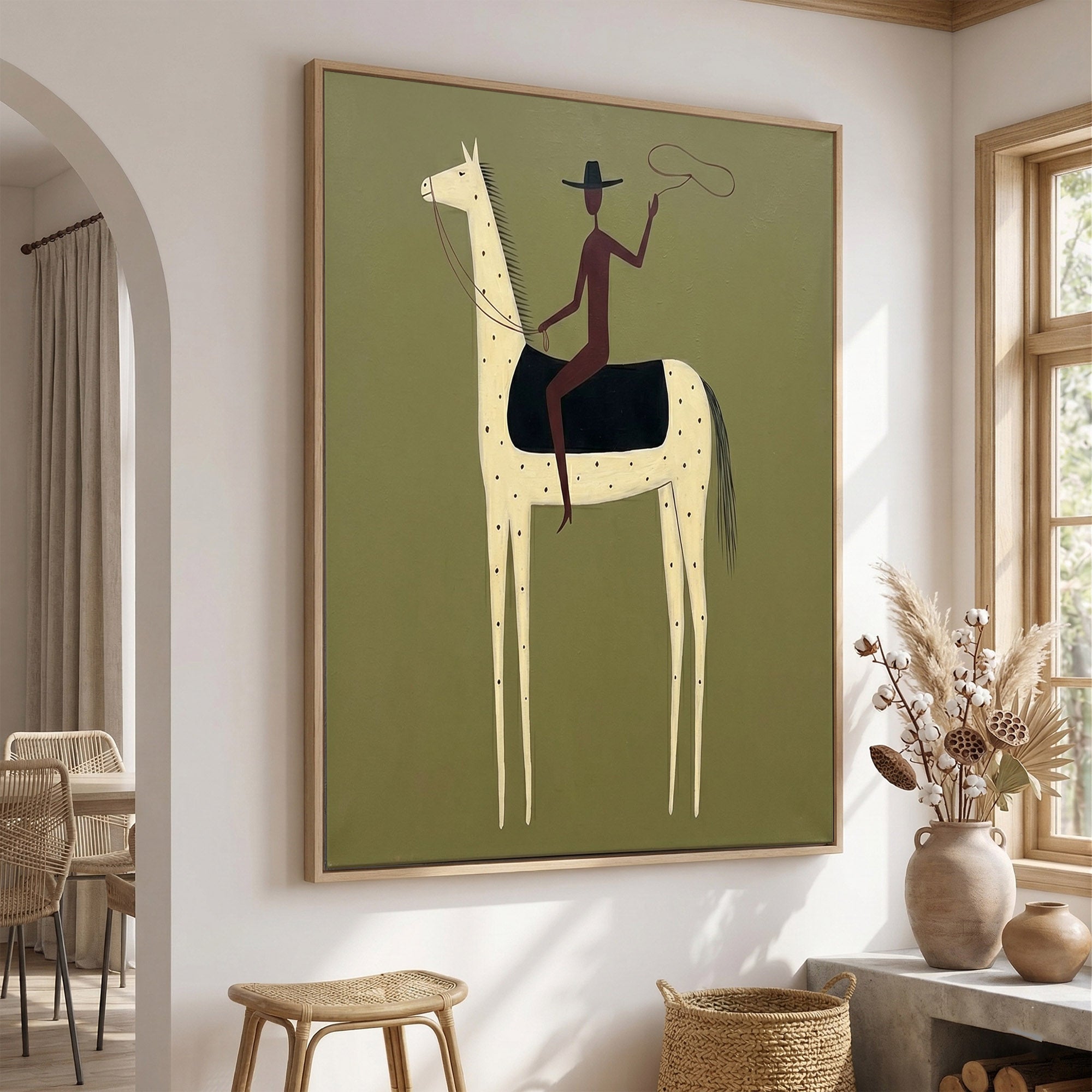 Large Cowboy Horse Wall Art Minimalist Western Painting Artwork