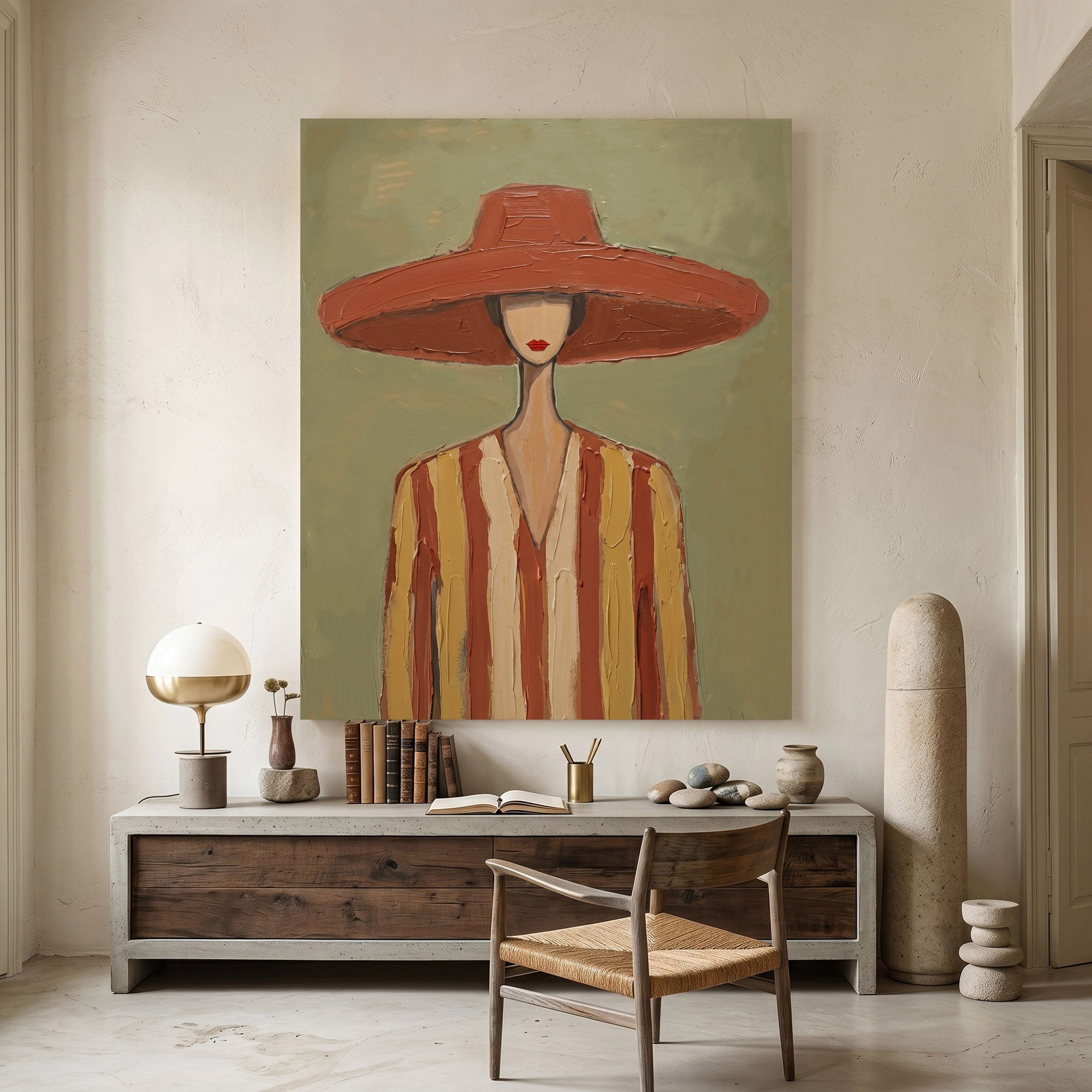 Large Modern Woman Portrait Wall Art Abstract Oil Painting Minimalist Fashion Figure Contemporary Interior Decor