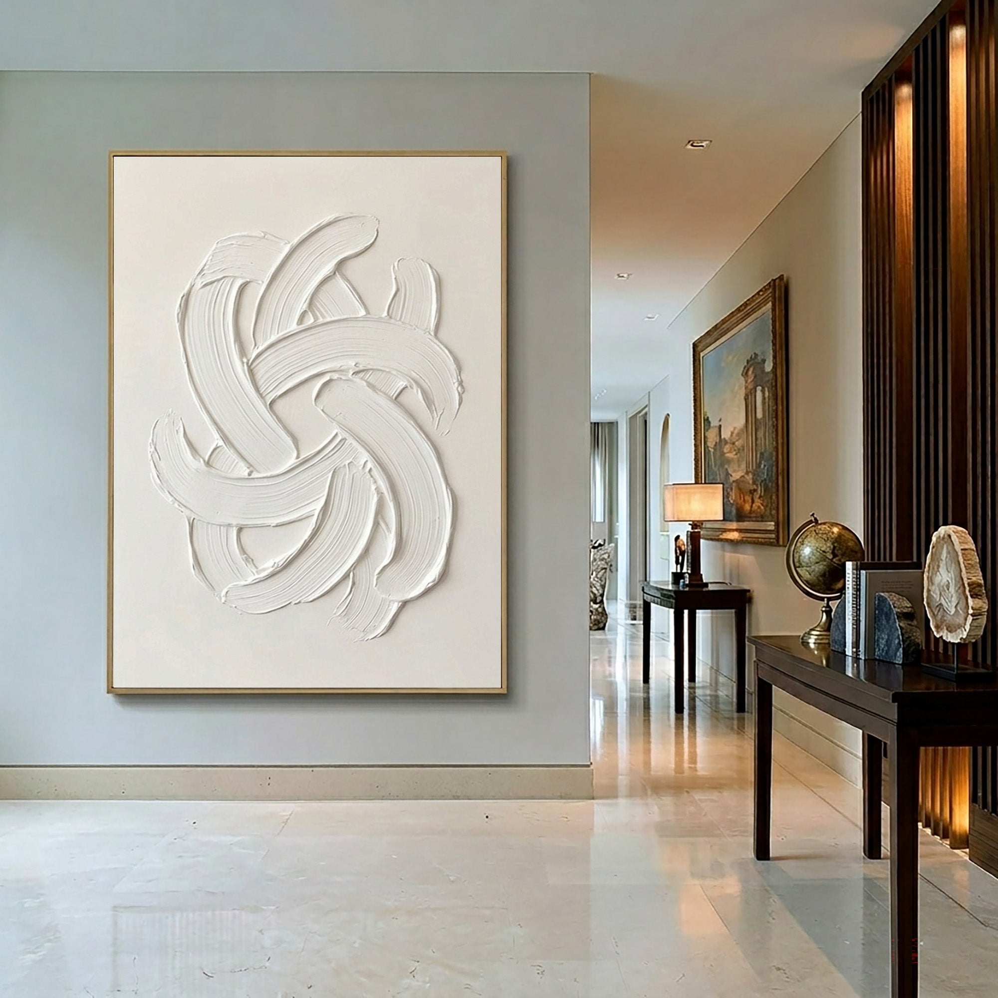 Large Modern White Abstract Wall Art Textured Oil Painting 3D Sculptural Relief Minimalist Contemporary Interior Artwork