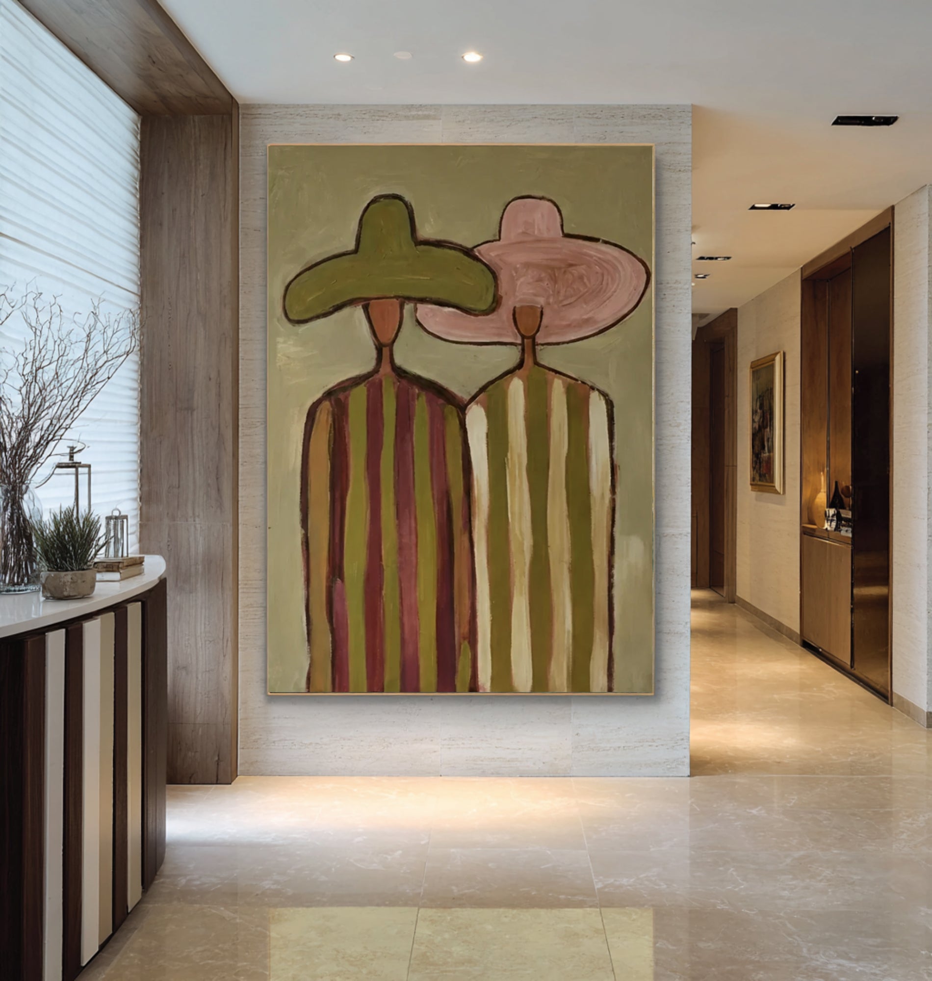 Modern Abstract Couple Canvas Art Oversized Neutral Figurative Painting